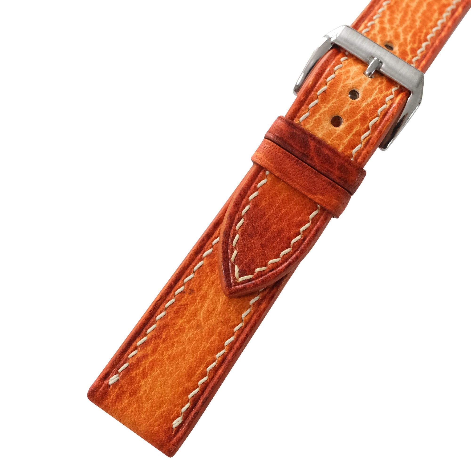Cognac Orange Patina Leather Watch Strap - Handmade Quick Release Band