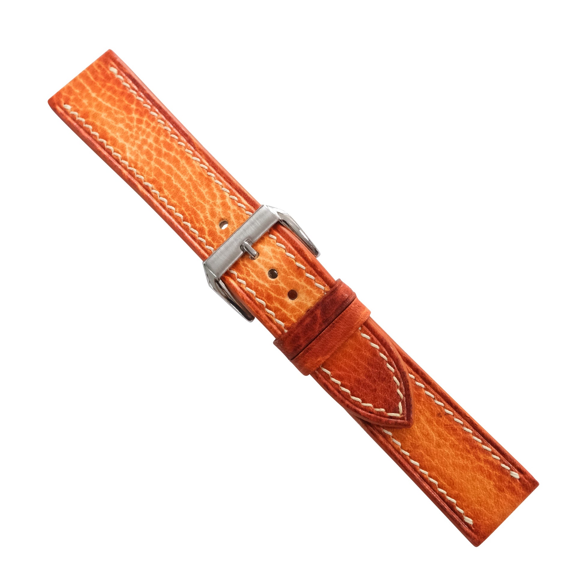Cognac Orange Patina Leather Watch Strap - Handmade Quick Release Band