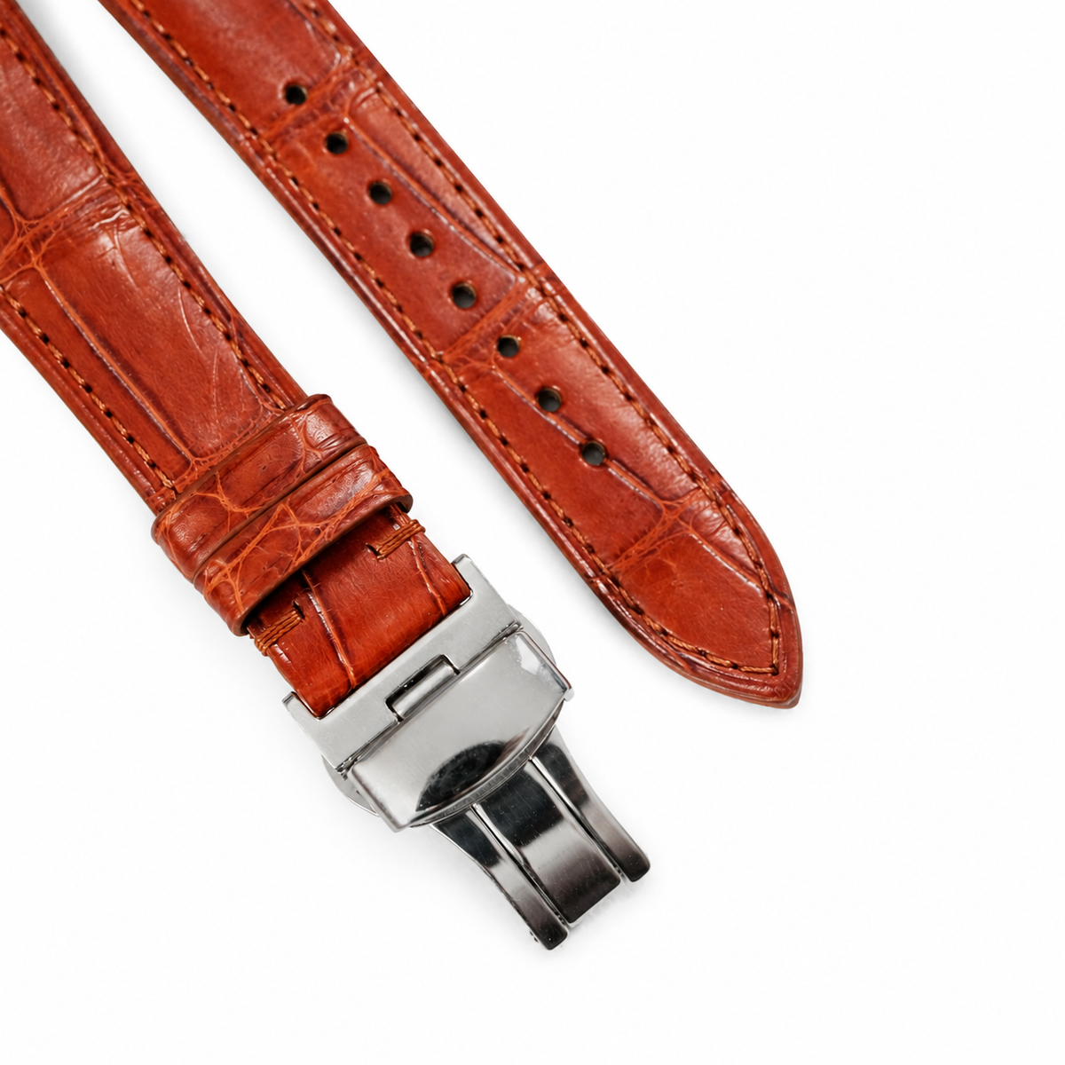 Cognac Red Brown Alligator Leather Watch Strap - Handmade
