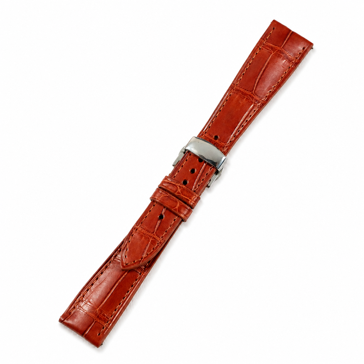 Cognac Red Brown Alligator Leather Watch Strap - Handmade
