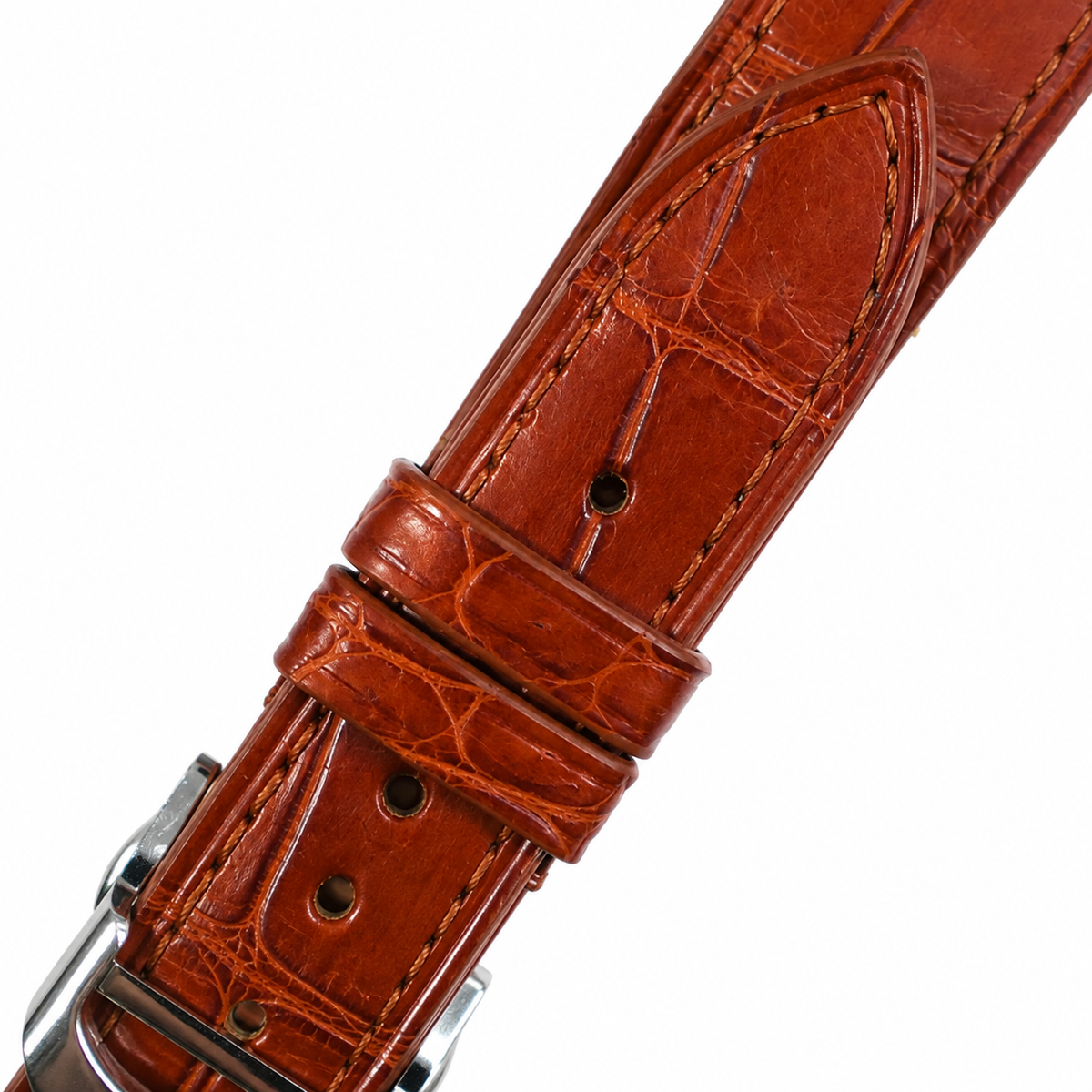 Cognac Red Brown Alligator Leather Watch Strap - Handmade