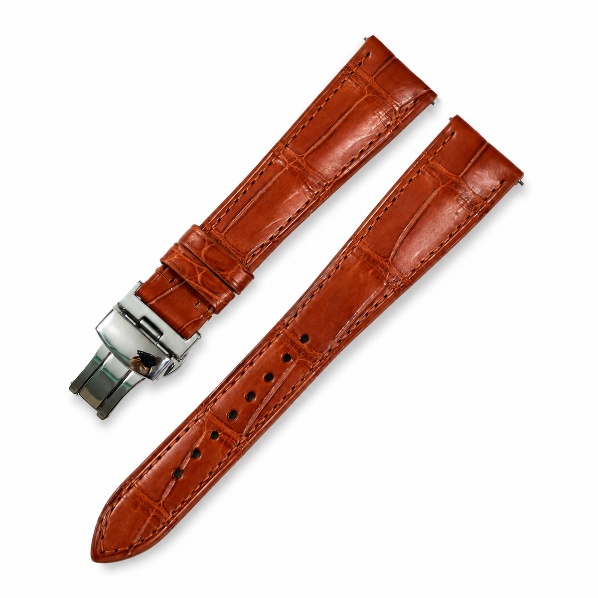 Cognac Red Brown Alligator Leather Watch Strap - Handmade
