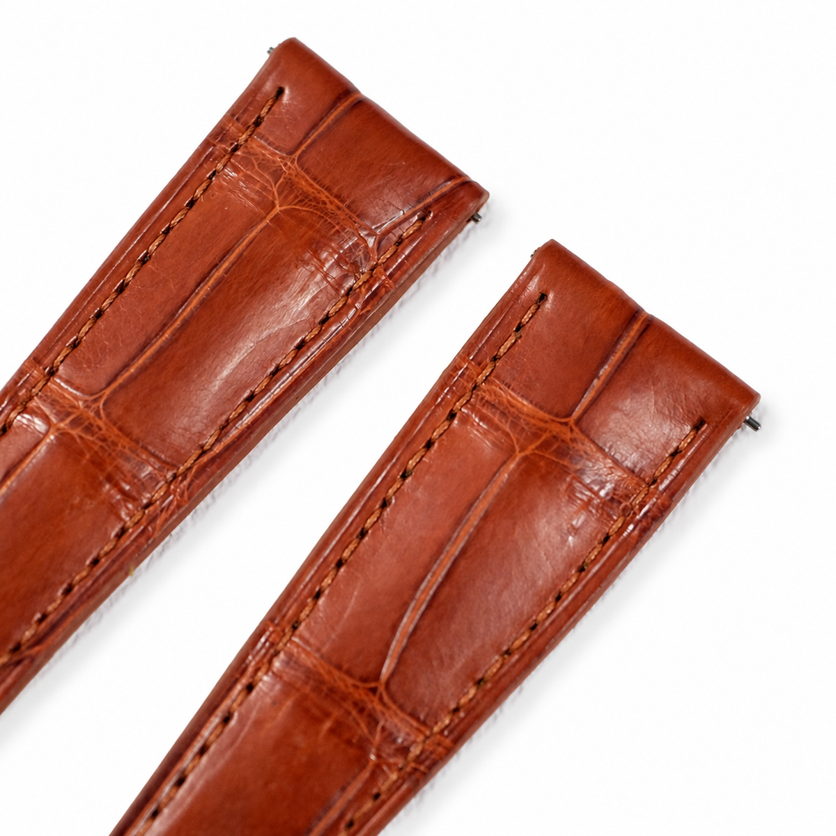 Cognac Red Brown Alligator Leather Watch Strap - Handmade