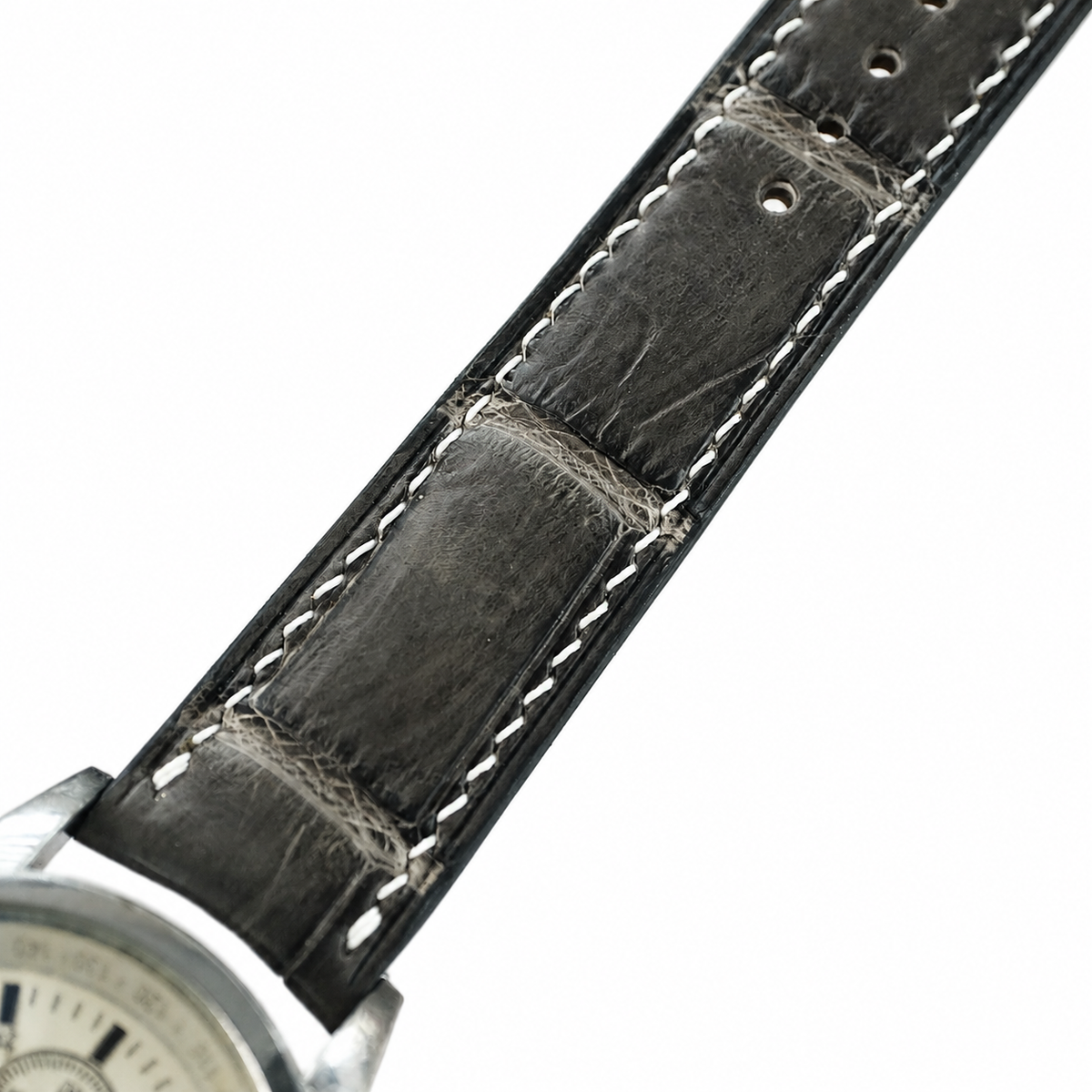 Curved End Gray Alligator Leather Watch Strap - Handmade