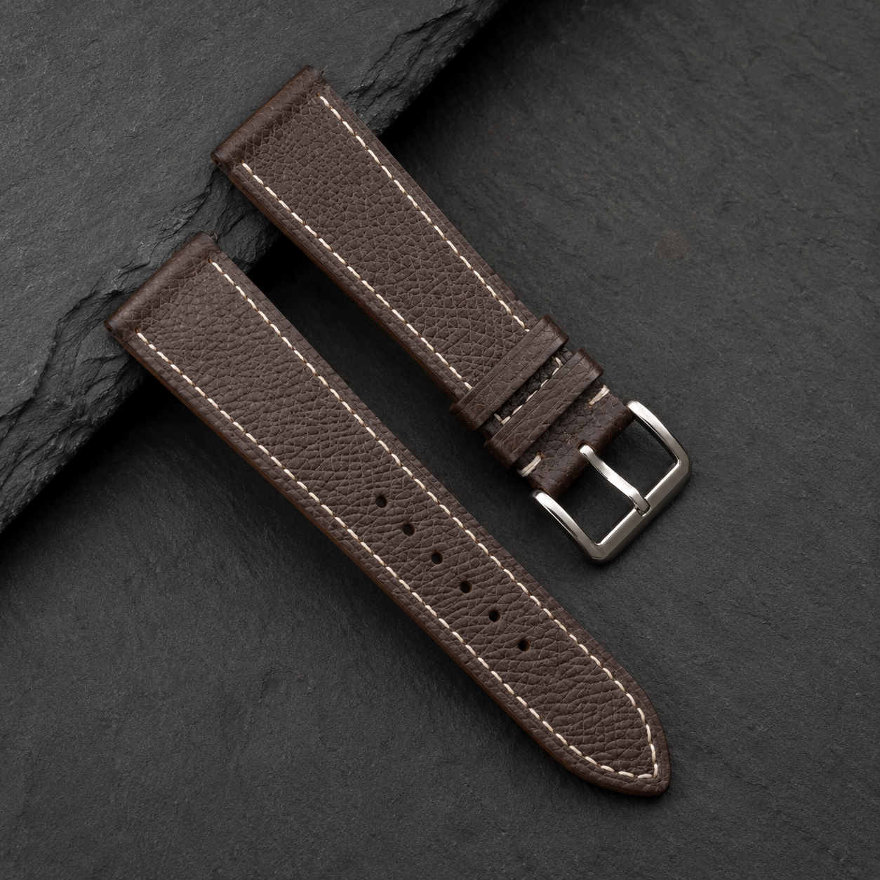 Dark Brown Epsom Leather Watch Strap - Handmade Quick Release Band