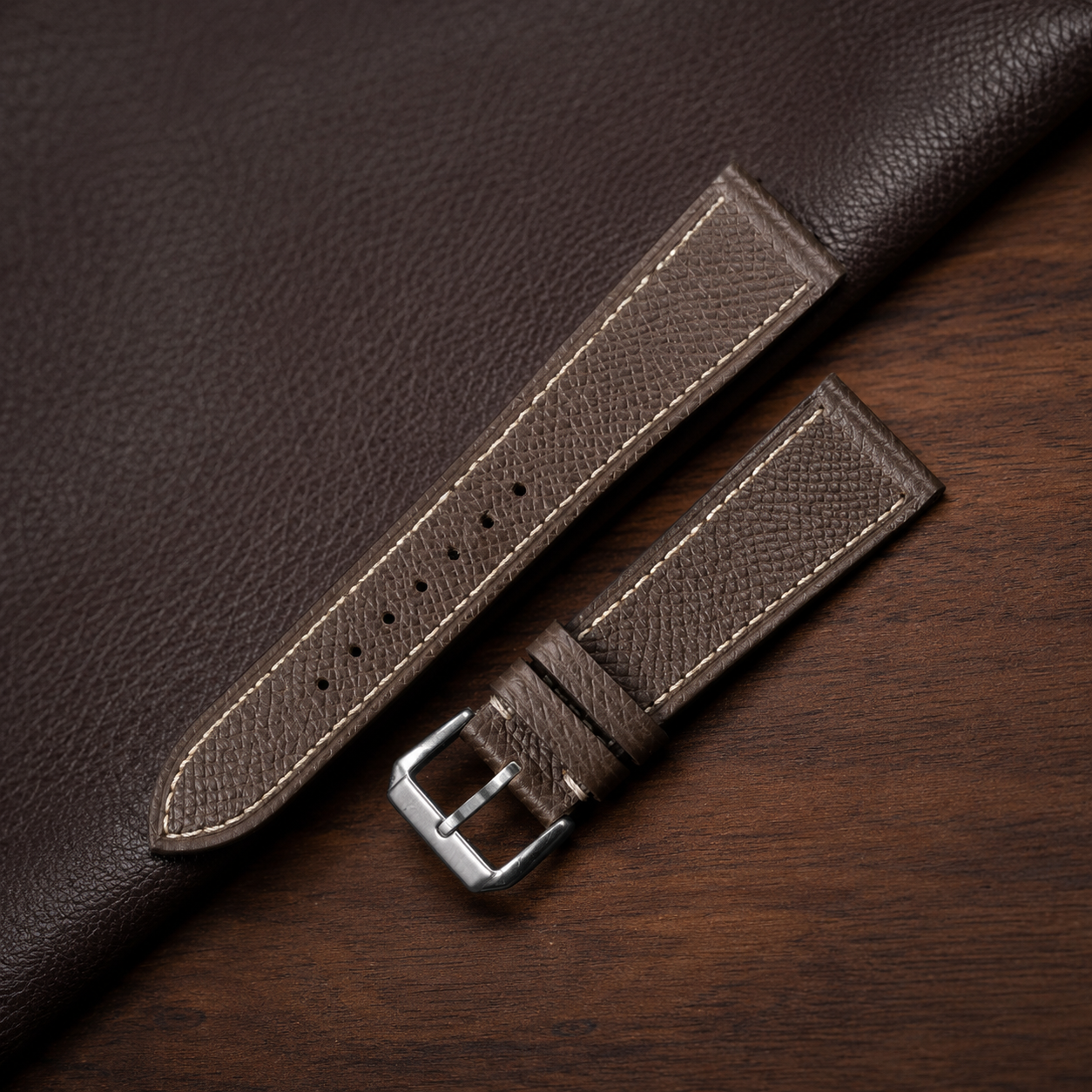 Dark Brown Epsom Leather Watch Strap - Handmade Quick Release Band