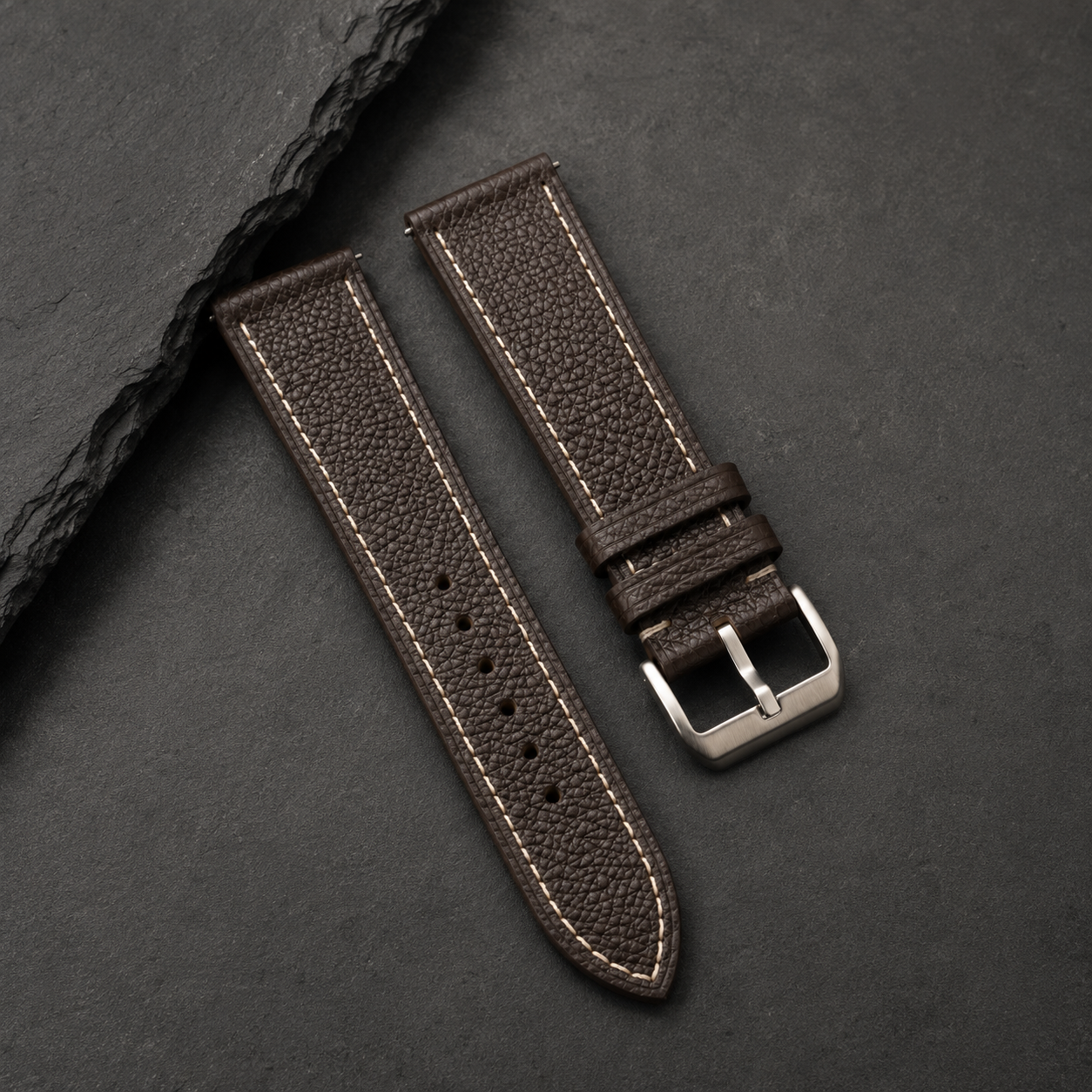 Dark Brown Epsom Leather Watch Strap - Handmade Quick Release Band