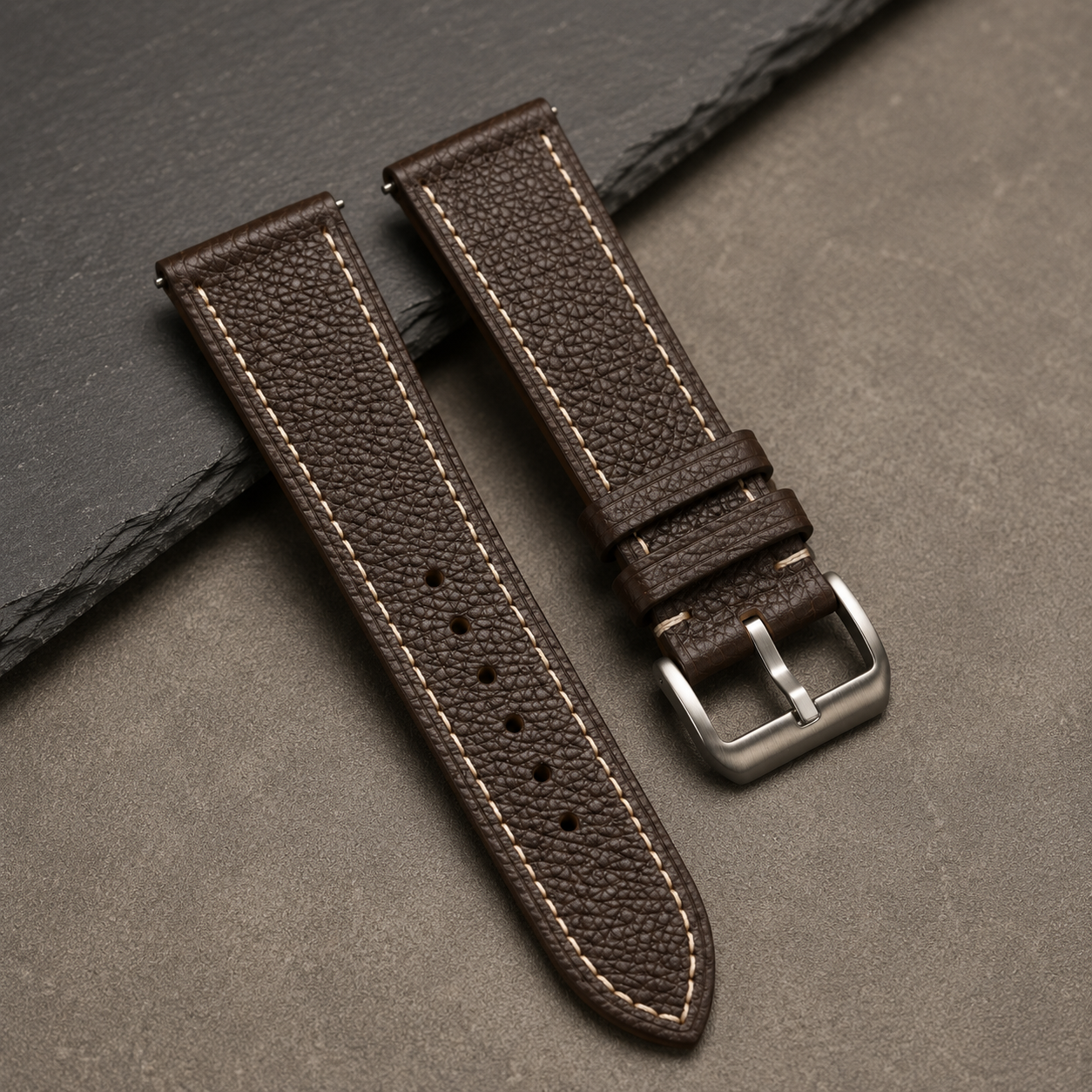 Dark Brown Epsom Leather Watch Strap - Handmade Quick Release Band