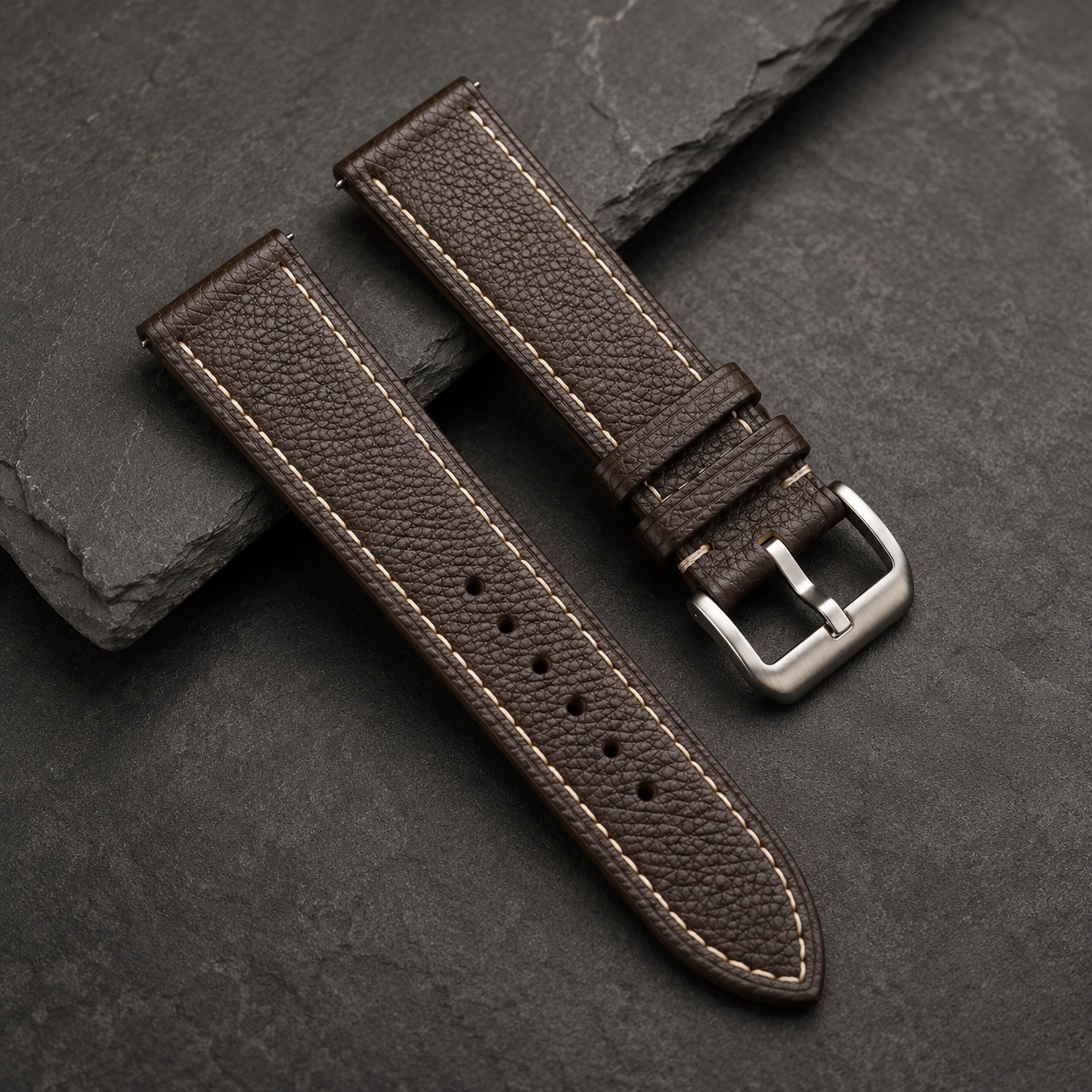 Dark Brown Epsom Leather Watch Strap - Handmade Quick Release Band