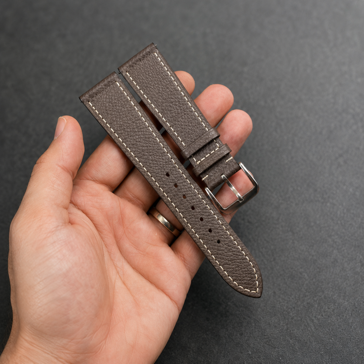Dark Brown Epsom Leather Watch Strap - Handmade Quick Release Band
