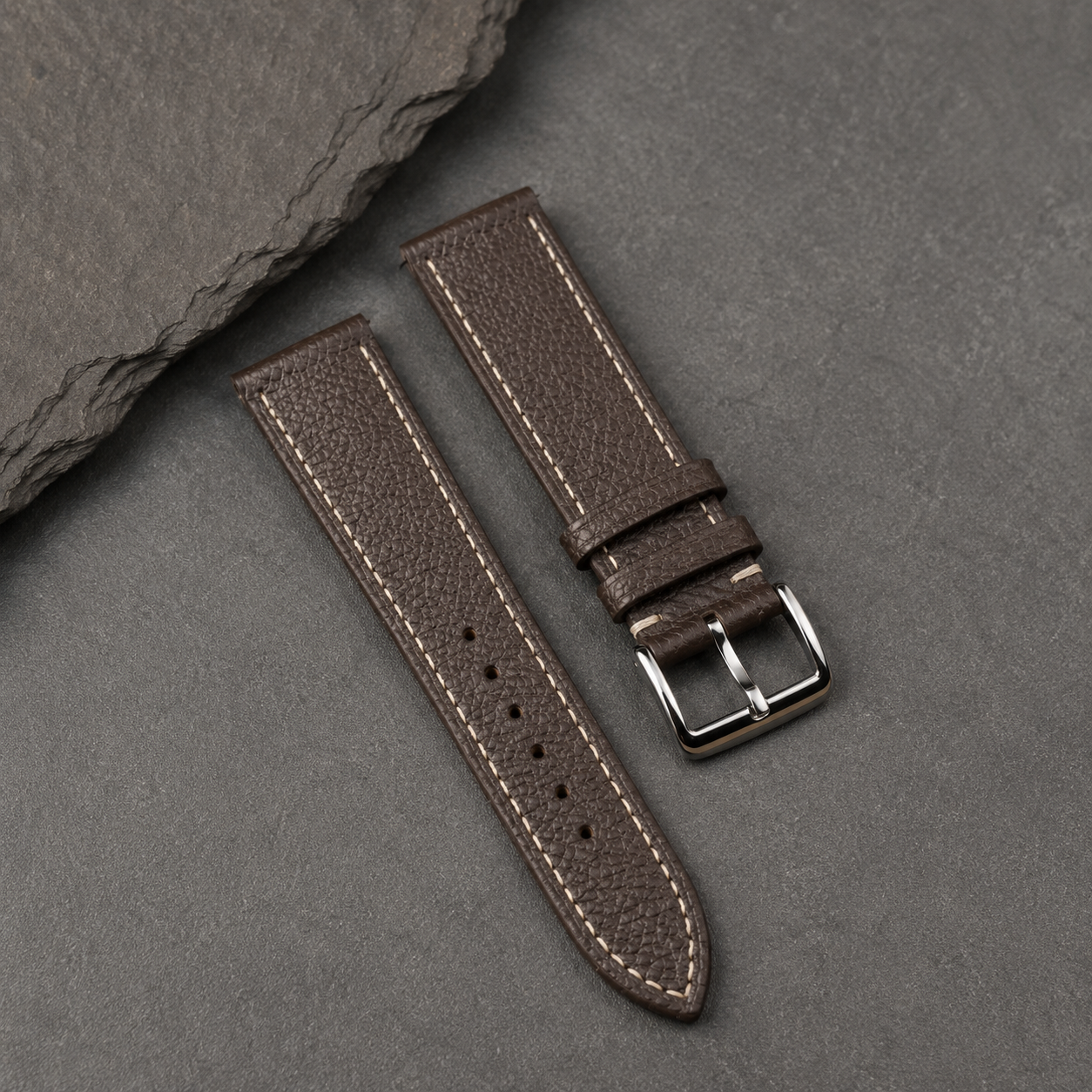 Dark Brown Epsom Leather Watch Strap - Handmade Quick Release Band
