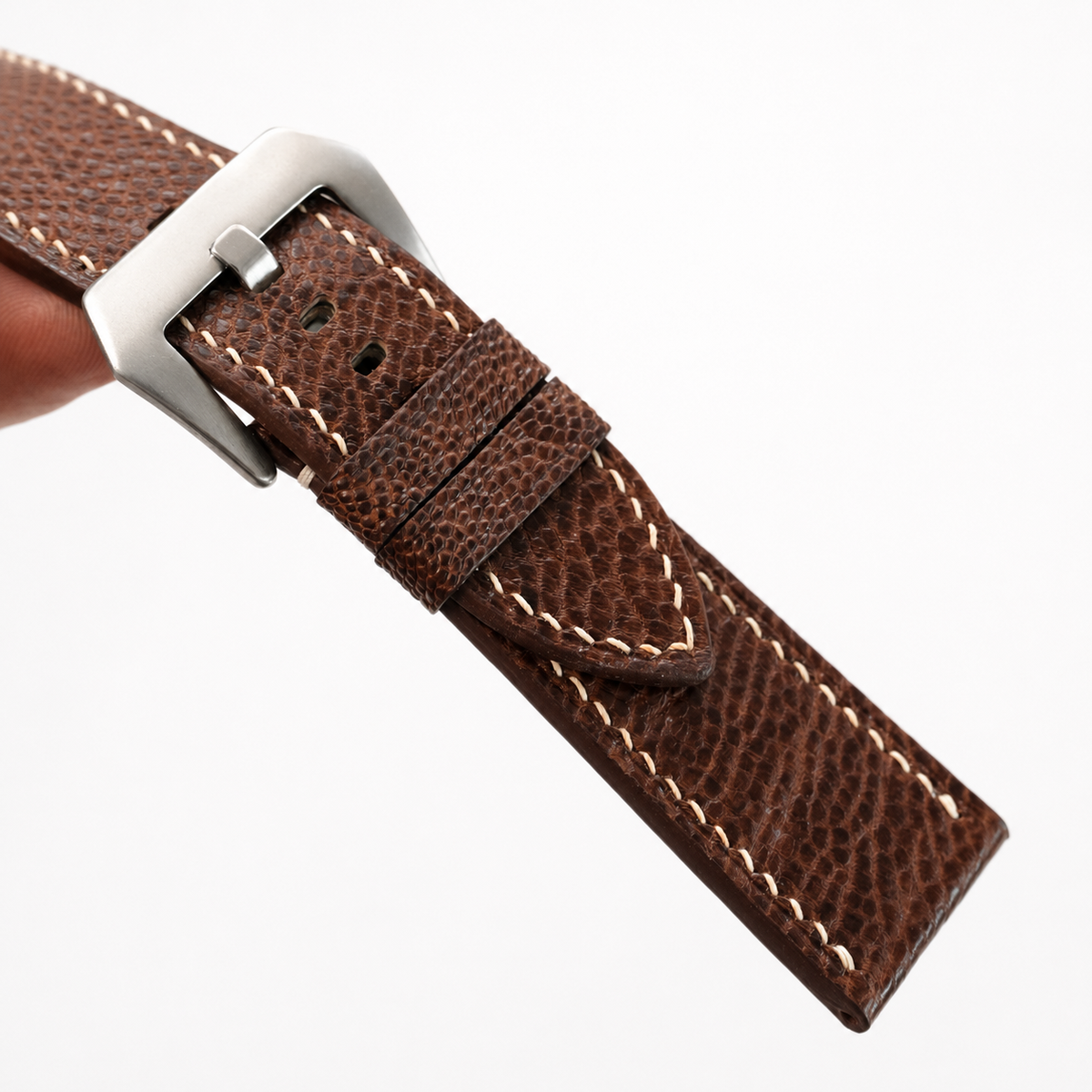 Dark Brown Ostrich Leather Watch Strap - Handmade