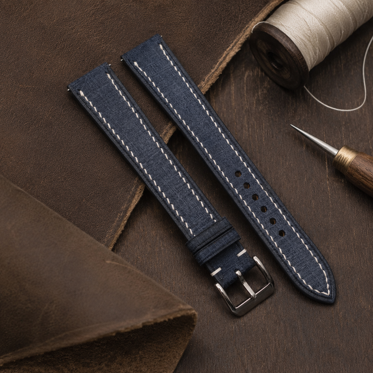 Grey Babele Leather Watch Strap - Handmade Quick Release Band