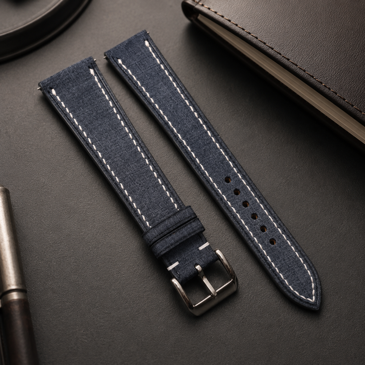 Grey Babele Leather Watch Strap - Handmade Quick Release Band