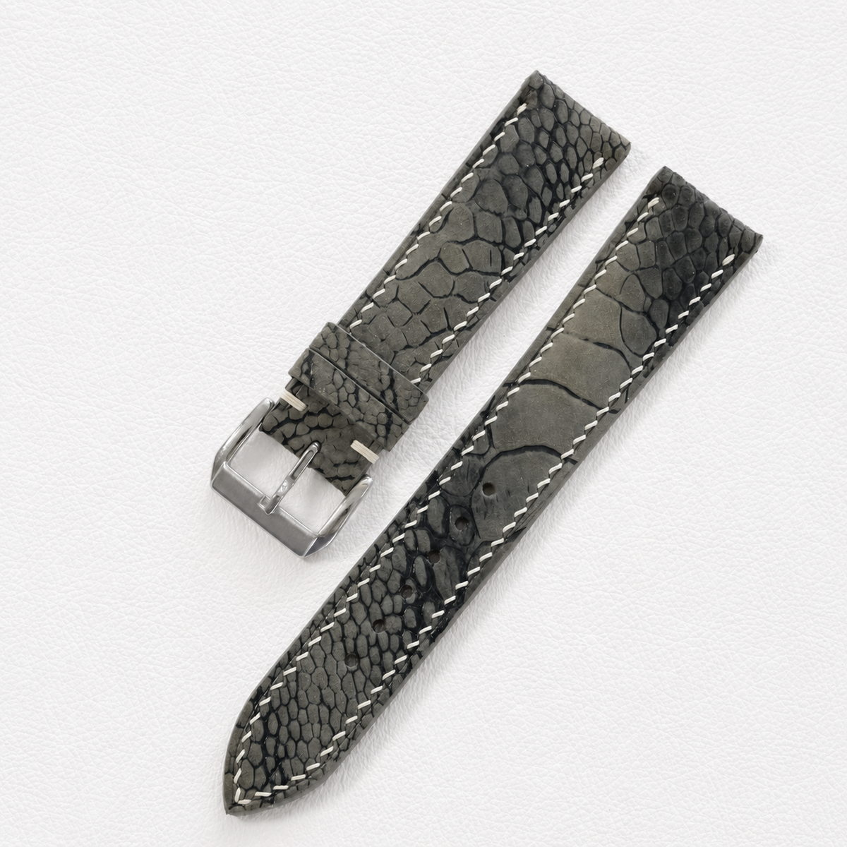 Dark Olive Nubuck Ostrich Leather Watch Strap - Handmade