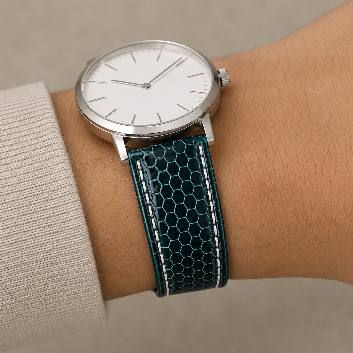 Dark Teal Green Sea Snake Leather Watch Strap - Handmade