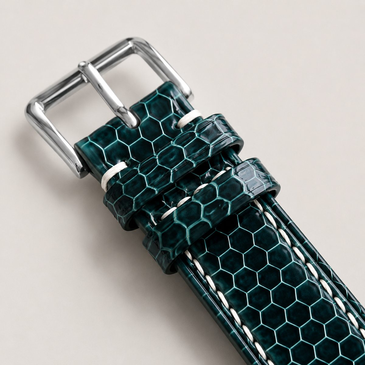 Dark Teal Green Sea Snake Leather Watch Strap - Handmade
