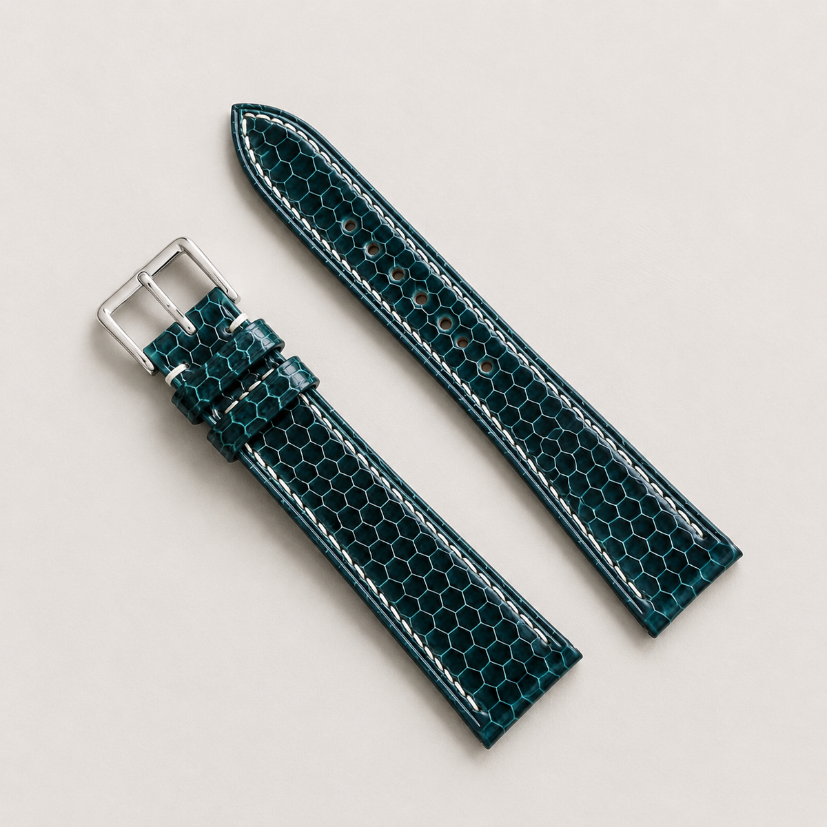 Dark Teal Green Sea Snake Leather Watch Strap - Handmade