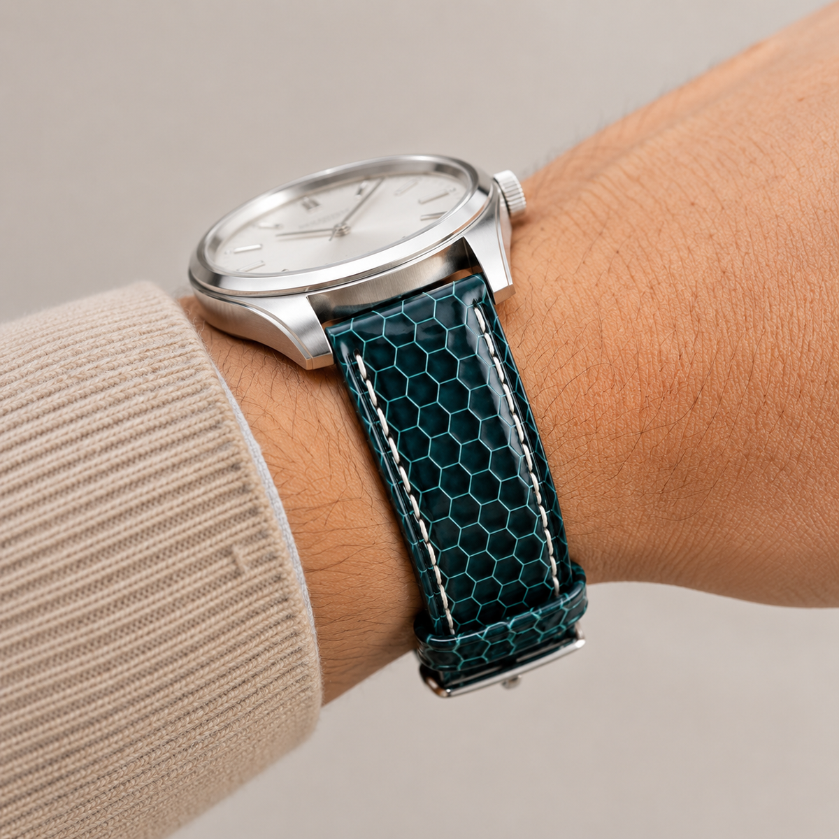 Dark Teal Green Sea Snake Leather Watch Strap - Handmade