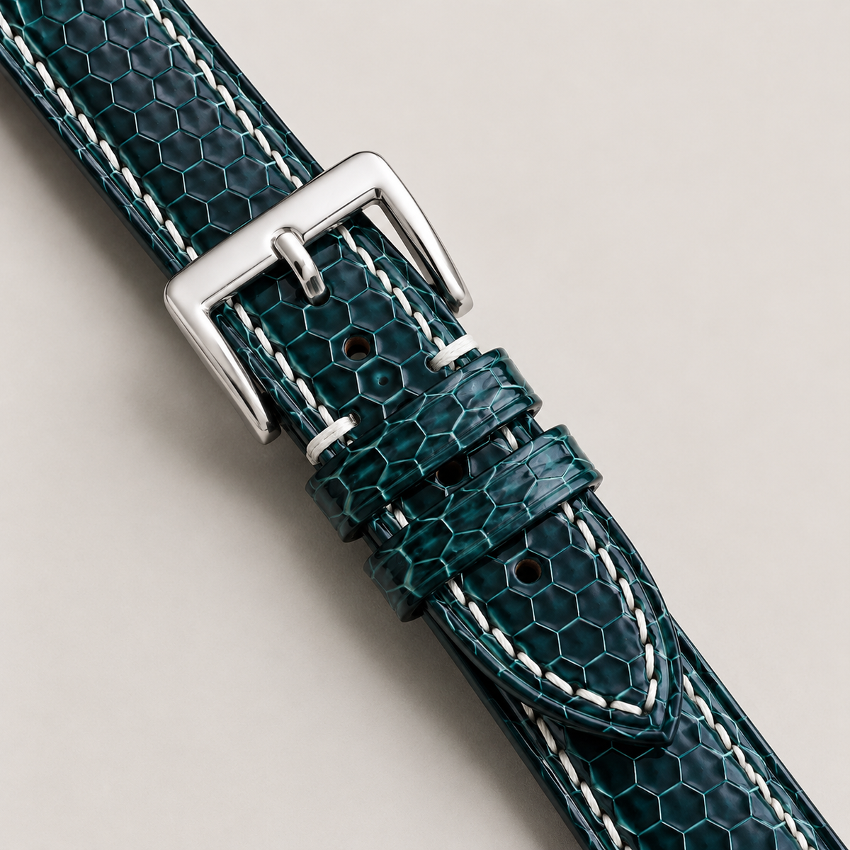 Dark Teal Green Sea Snake Leather Watch Strap - Handmade