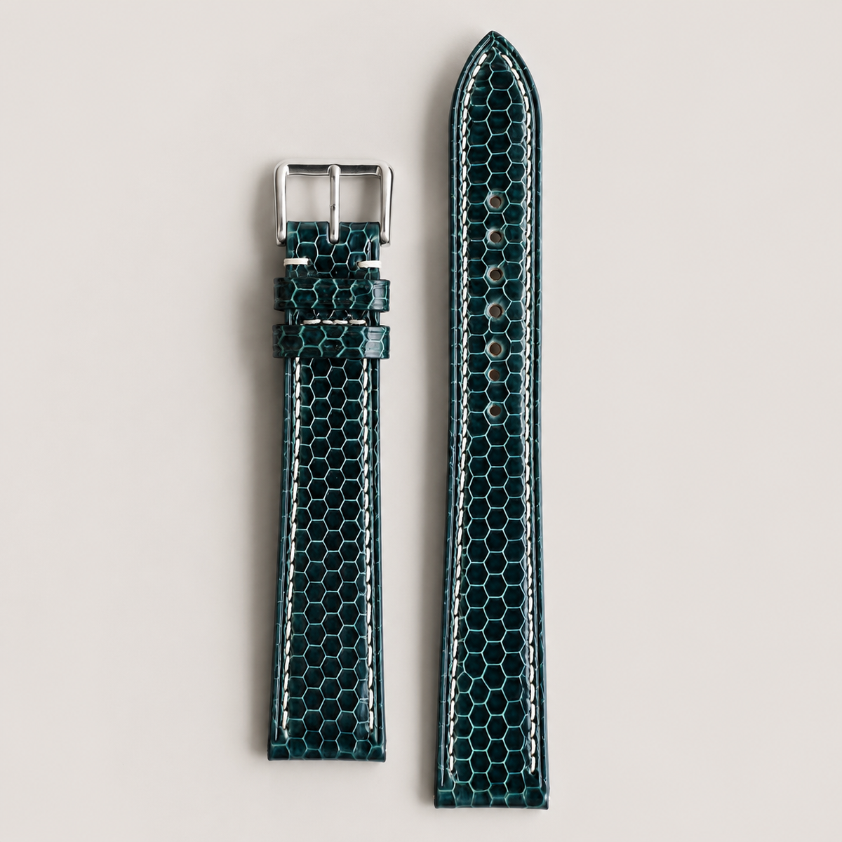 Dark Teal Green Sea Snake Leather Watch Strap - Handmade