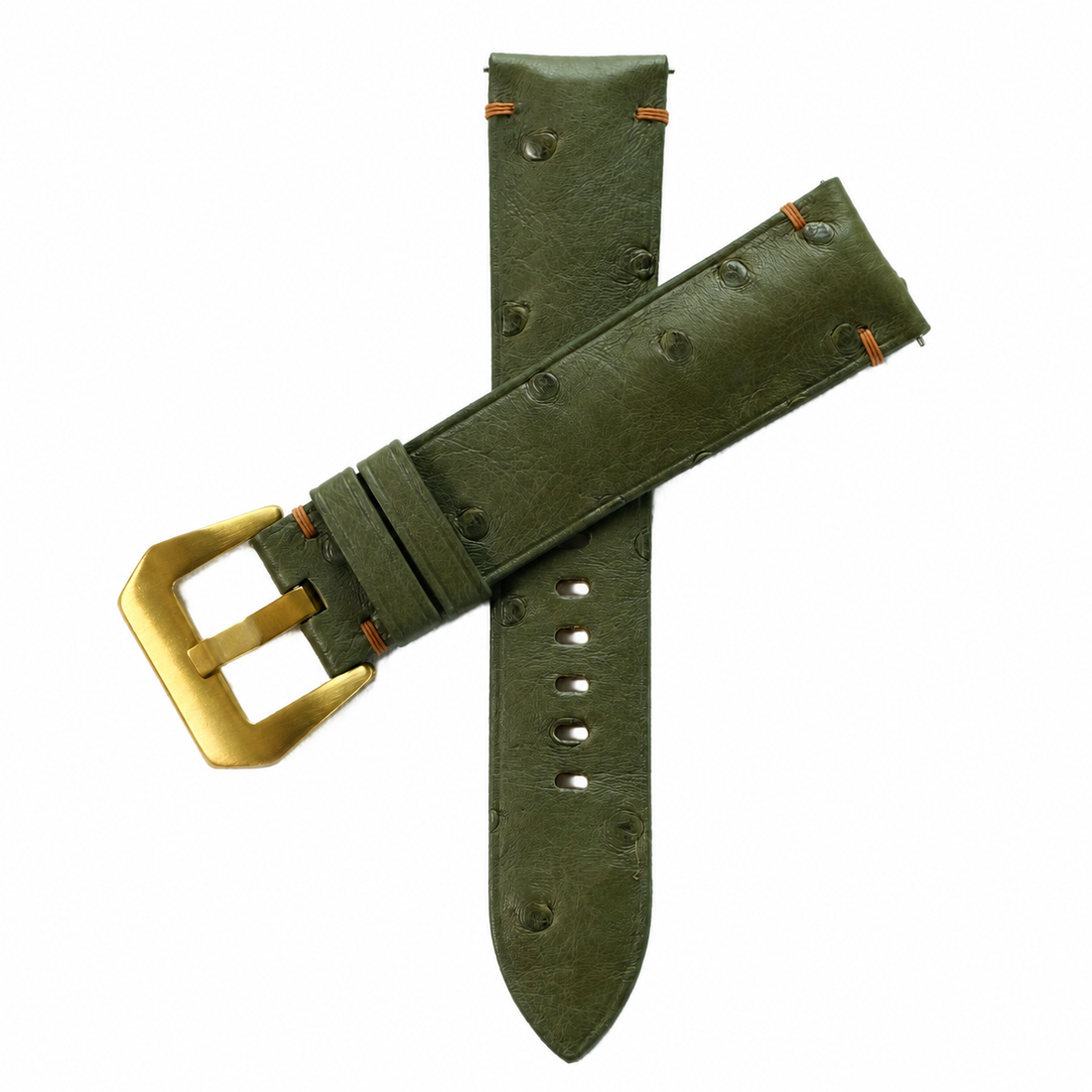 Dark Olive Green Ostrich Leather Watch Strap - Handmade