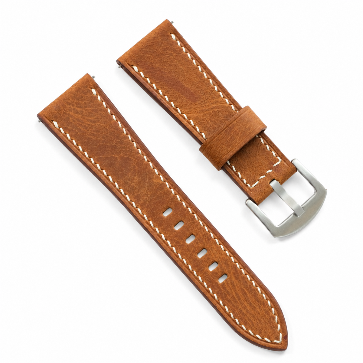Caramel Brown Waxed Leather Watch Strap - Handmade