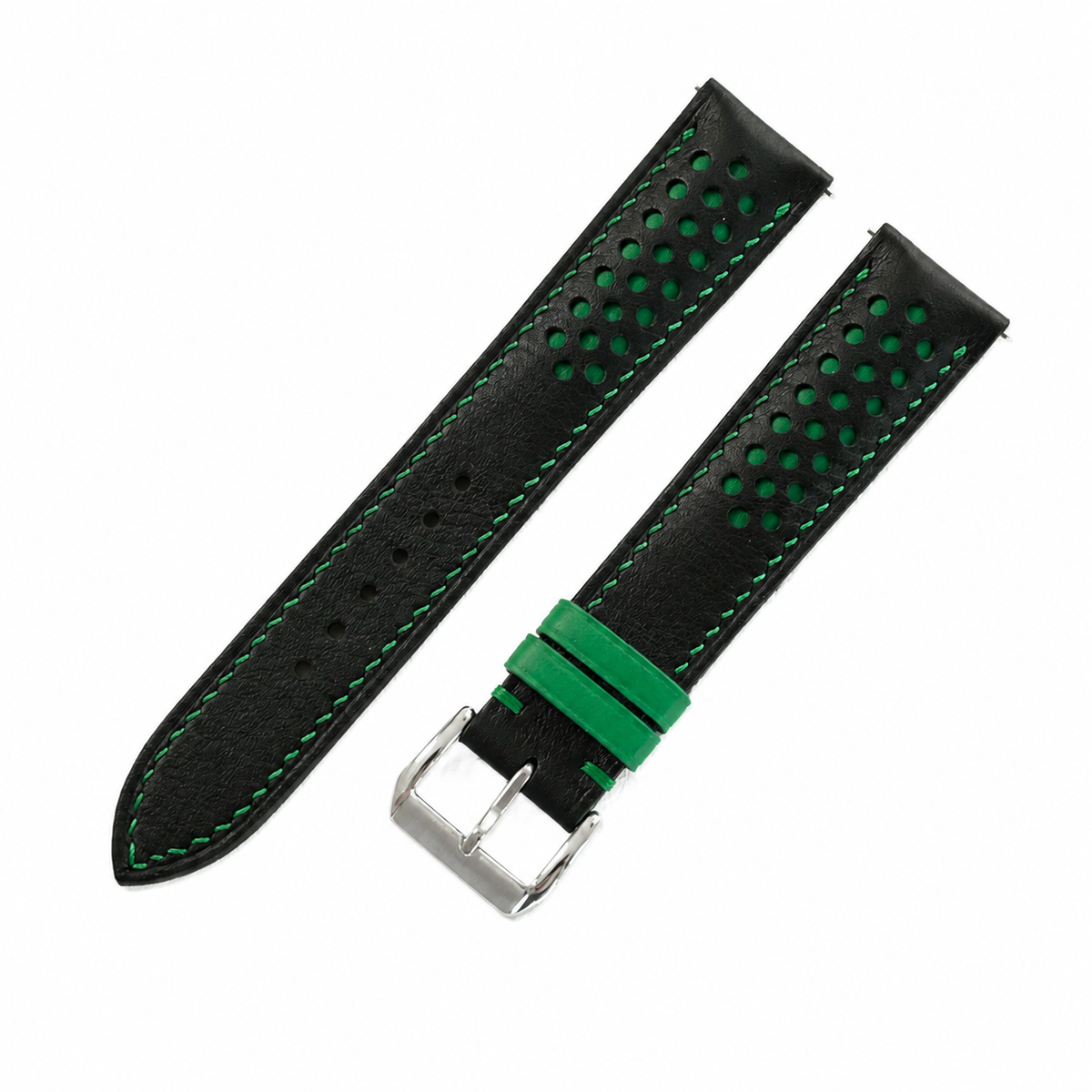 Black And Green Racing Swift Leather Watch Strap - Handmade