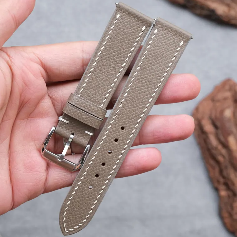 Etoupe Taupe Epsom Leather Watch Strap - Handmade Quick Release Band