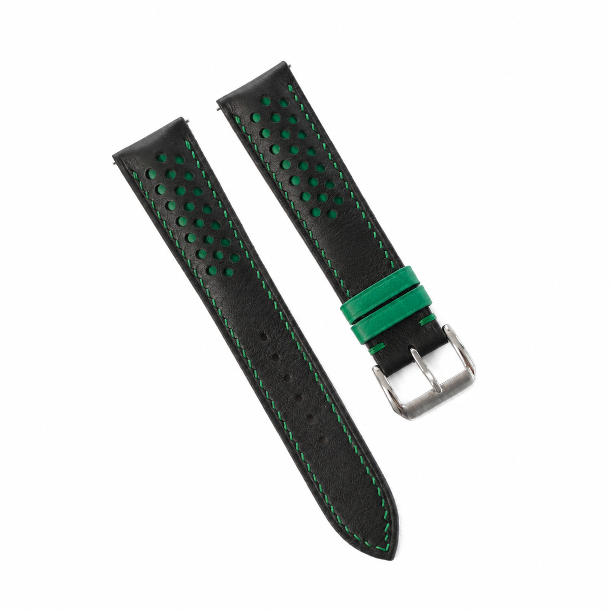 Black And Green Racing Swift Leather Watch Strap - Handmade