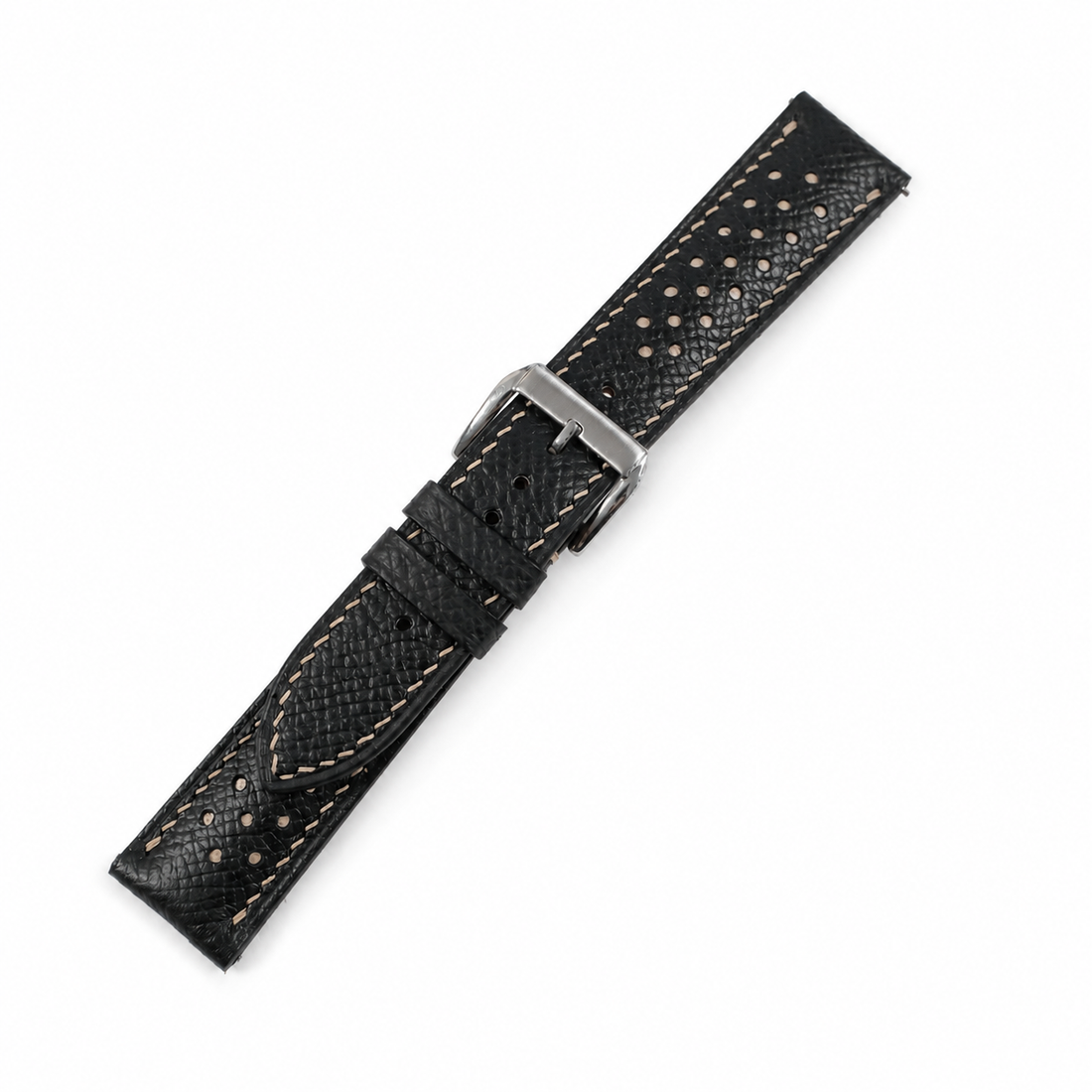 Black Beige Racing Epsom Leather Watch Strap - Handmade