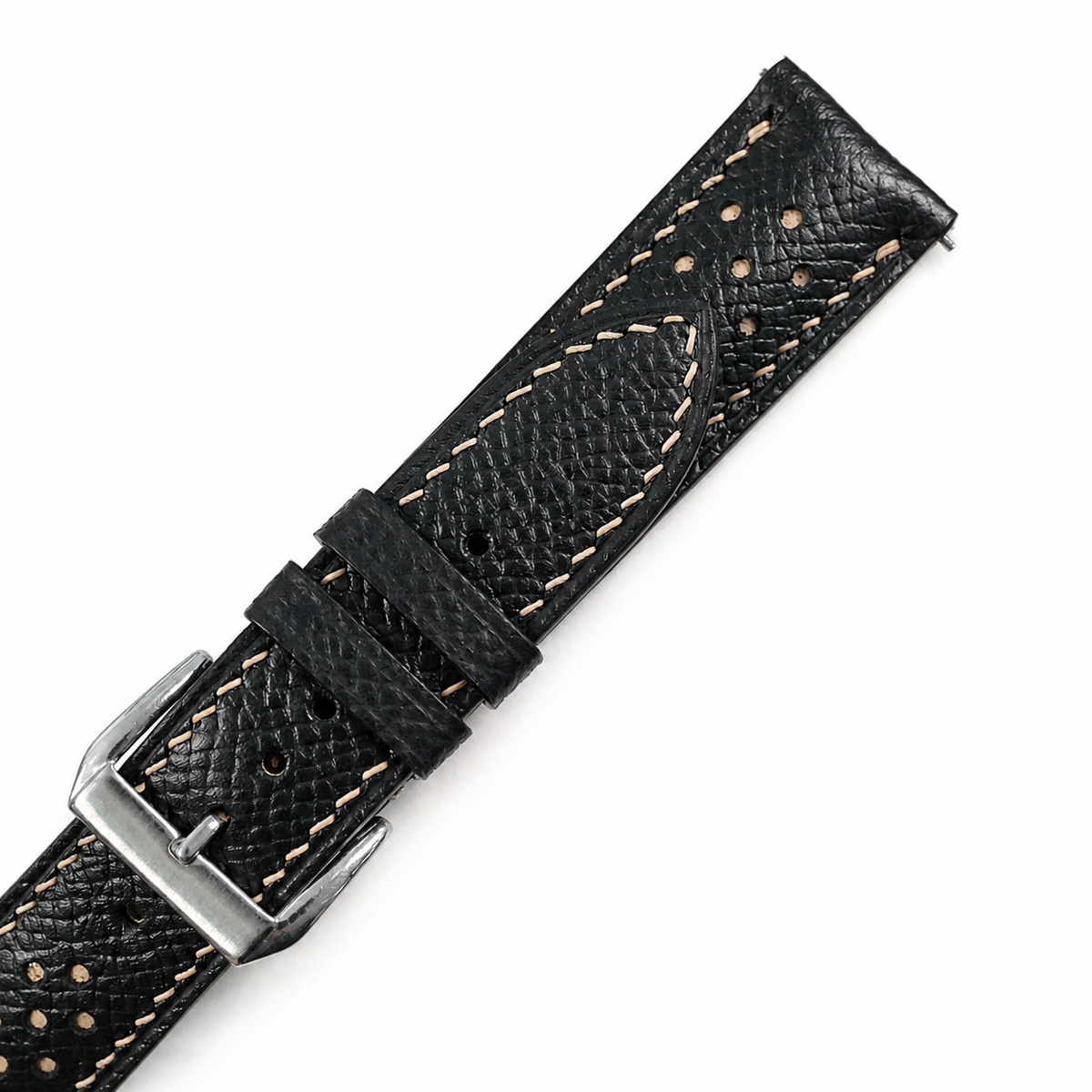 Black Beige Racing Epsom Leather Watch Strap - Handmade