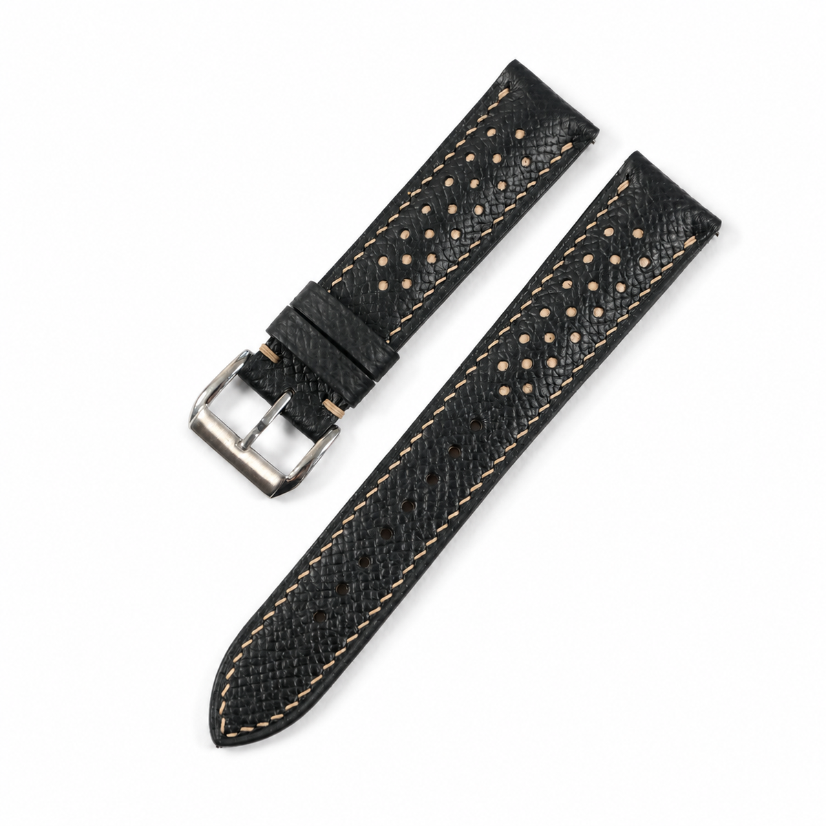 Black Beige Racing Epsom Leather Watch Strap - Handmade