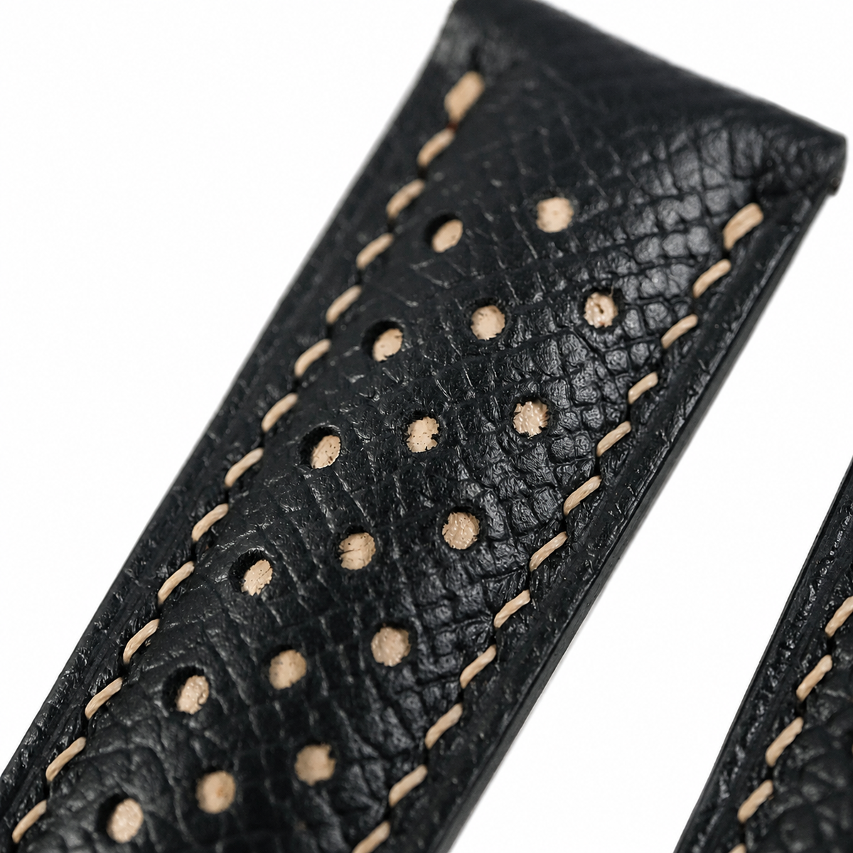 Black Beige Racing Epsom Leather Watch Strap - Handmade