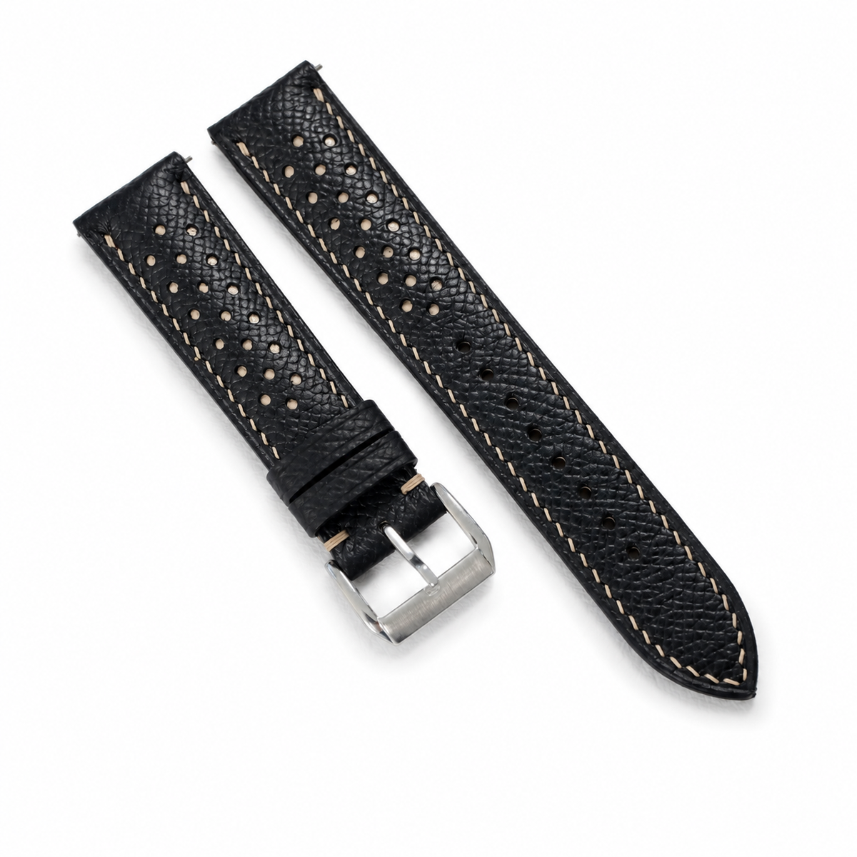 Black Beige Racing Epsom Leather Watch Strap - Handmade