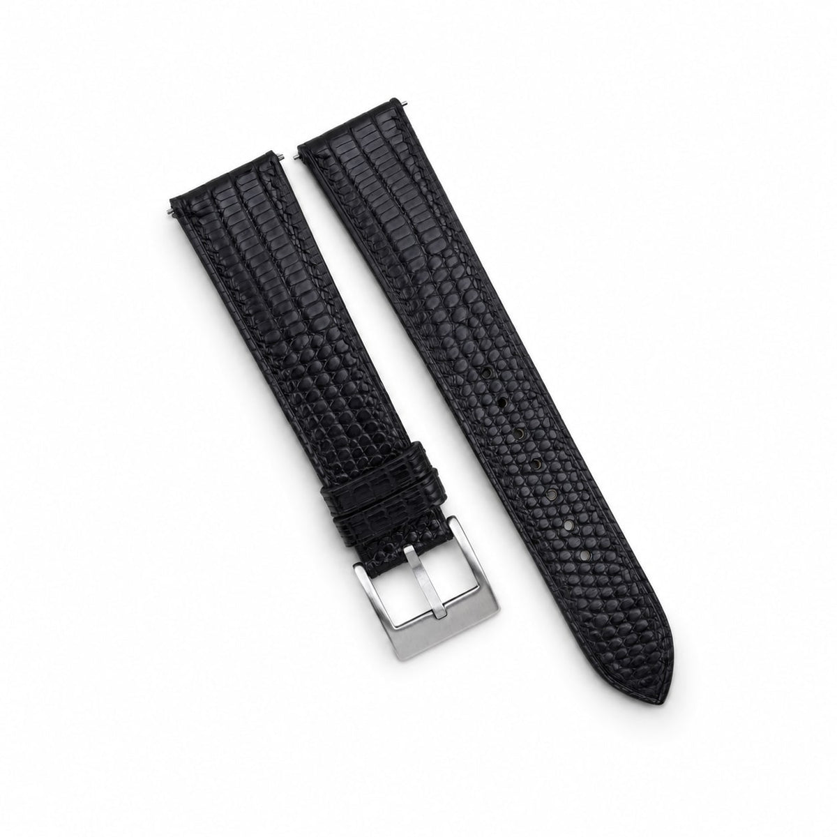 Black Black Lizard Leather Watch Strap - Handmade