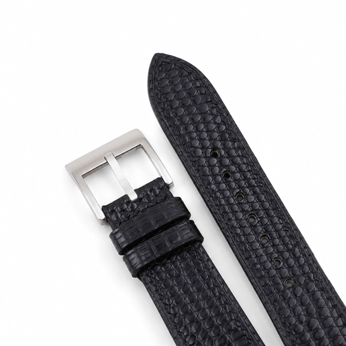Black Black Lizard Leather Watch Strap - Handmade