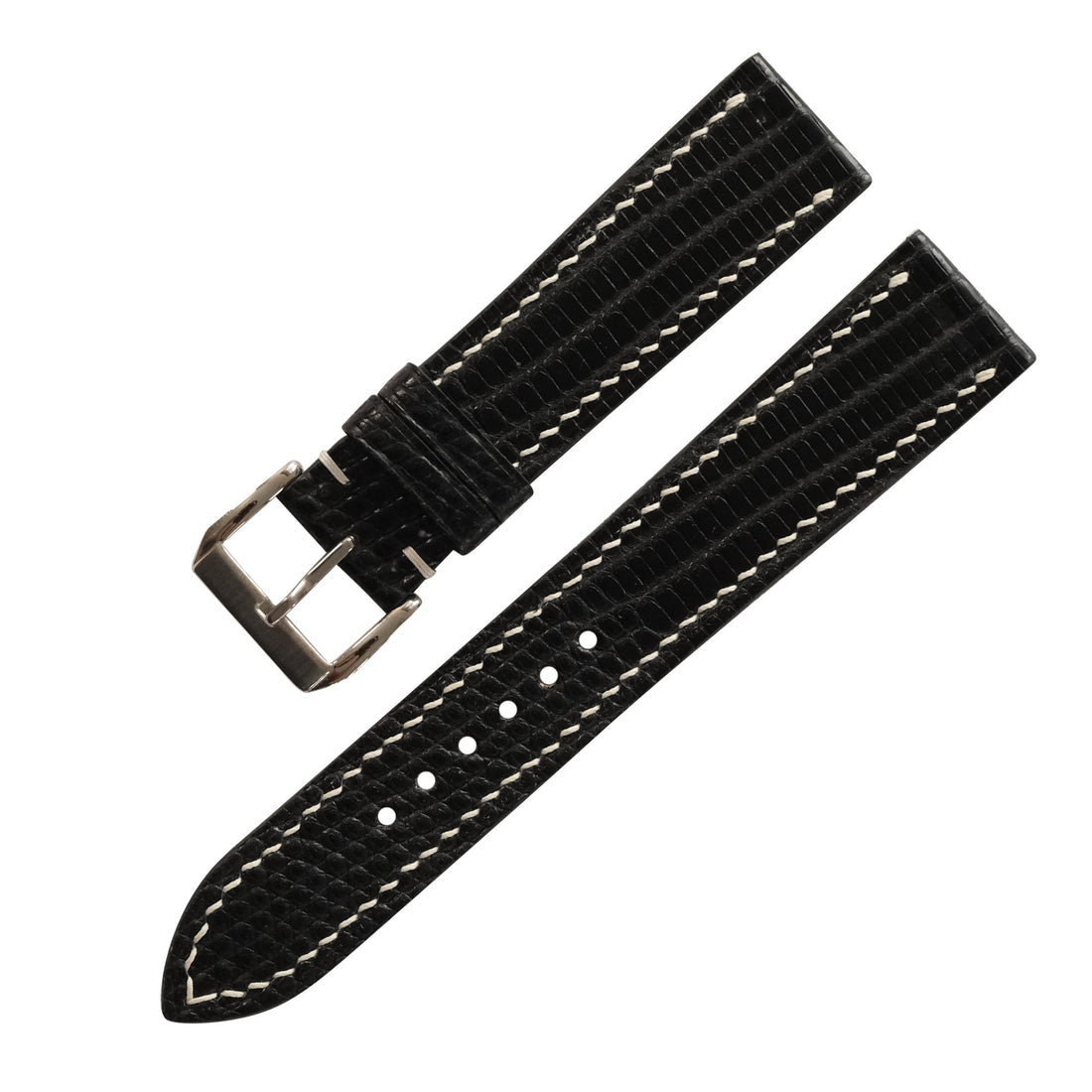 Black Lizard Leather Watch Strap - Handmade