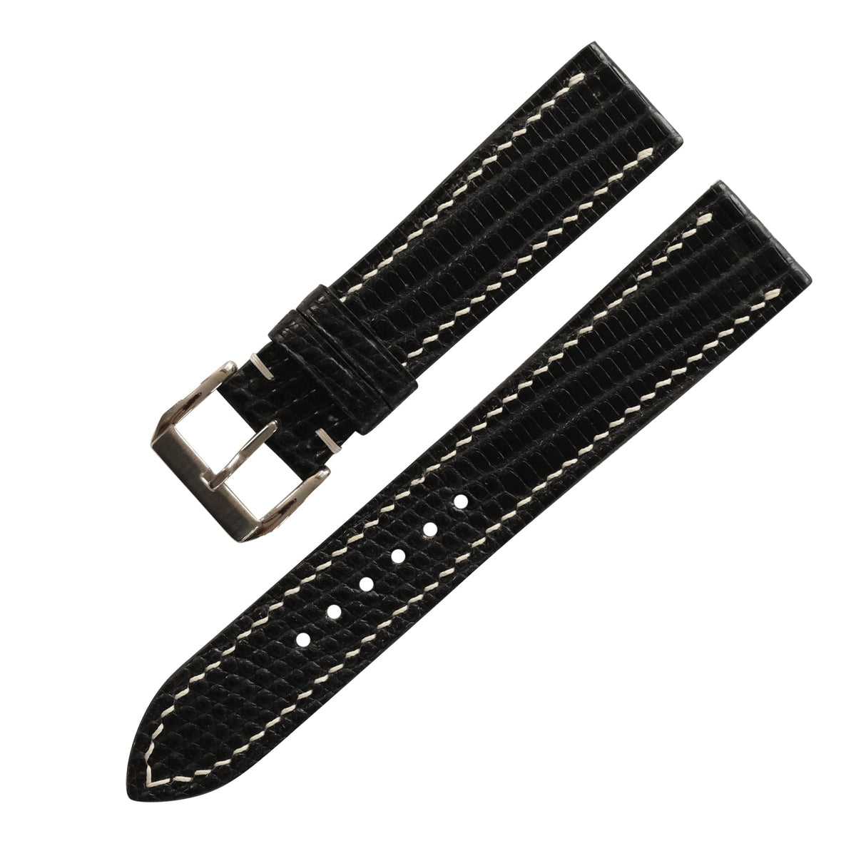 Black Lizard Leather Watch Strap - Handmade
