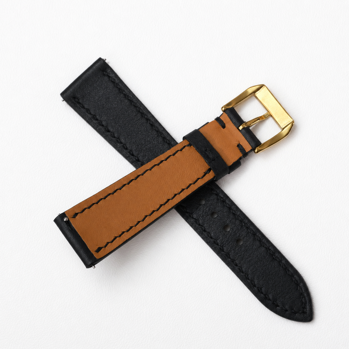 Black Black Swift Leather Watch Strap - Handmade