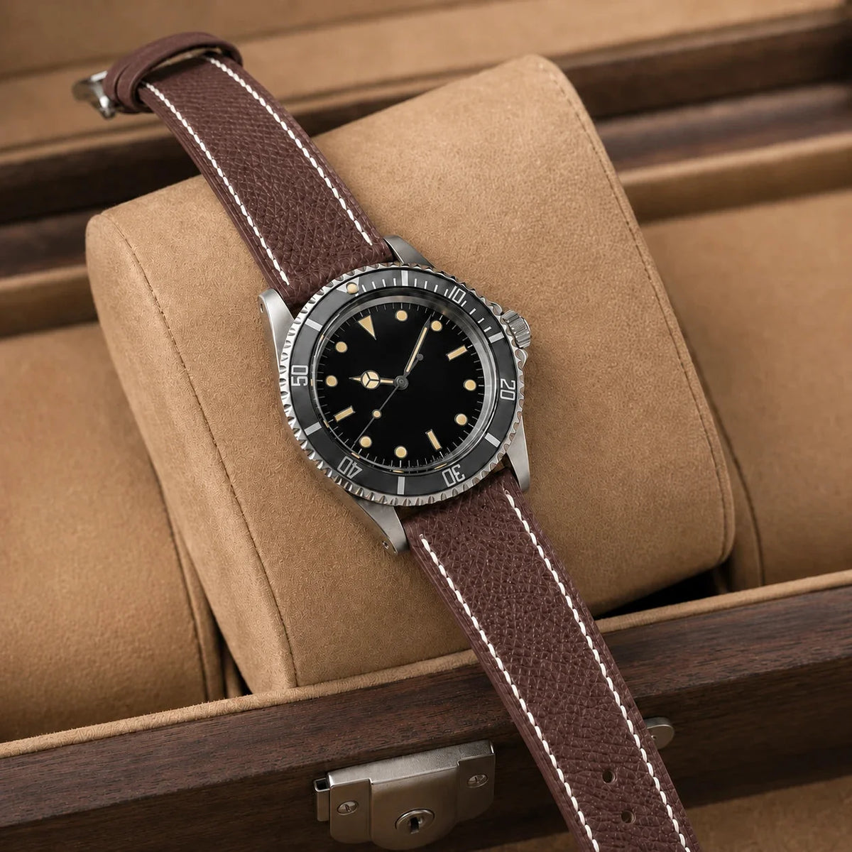 Burgundy Epsom Leather Watch Strap - Handmade