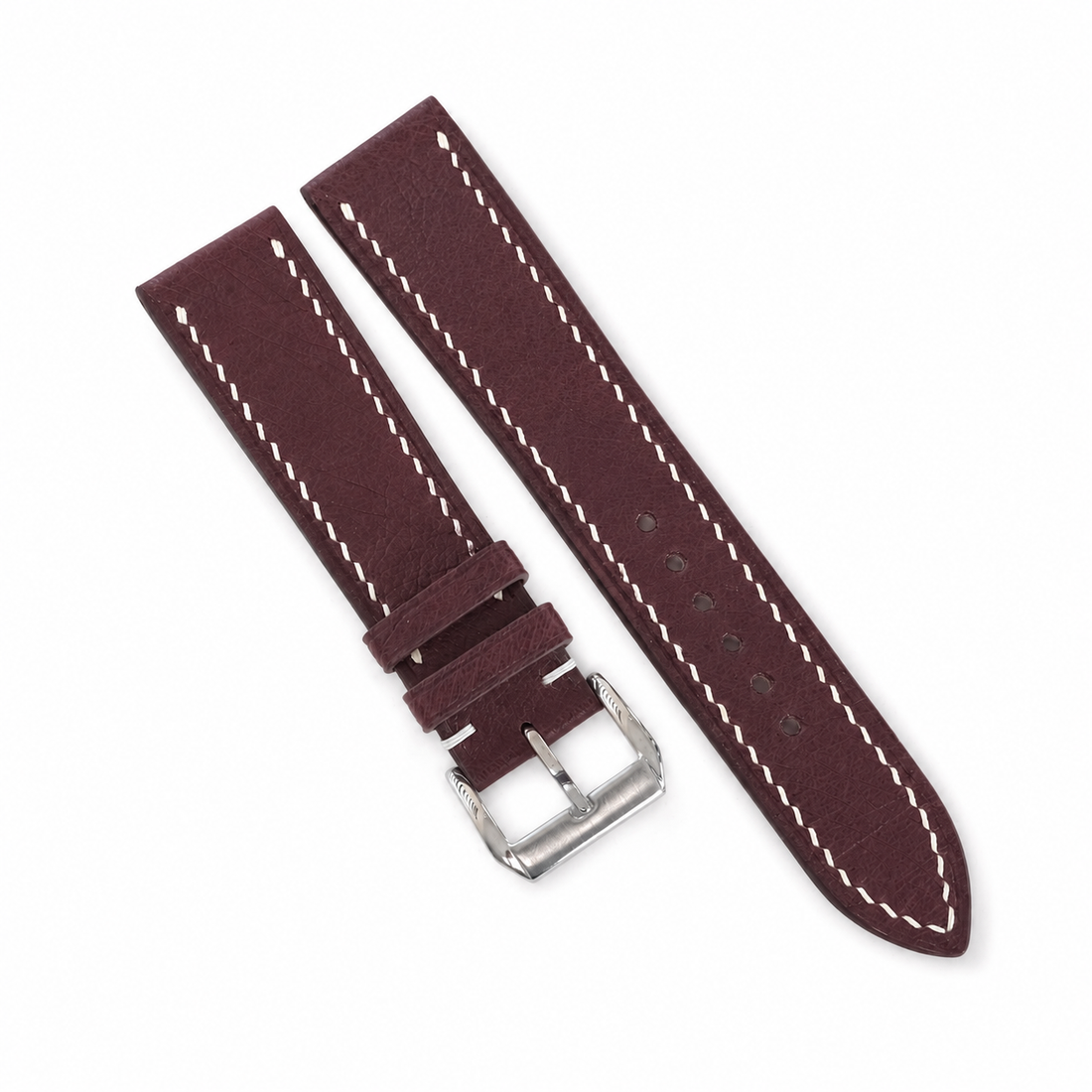 Burgundy Swift Leather Watch Strap - Handmade