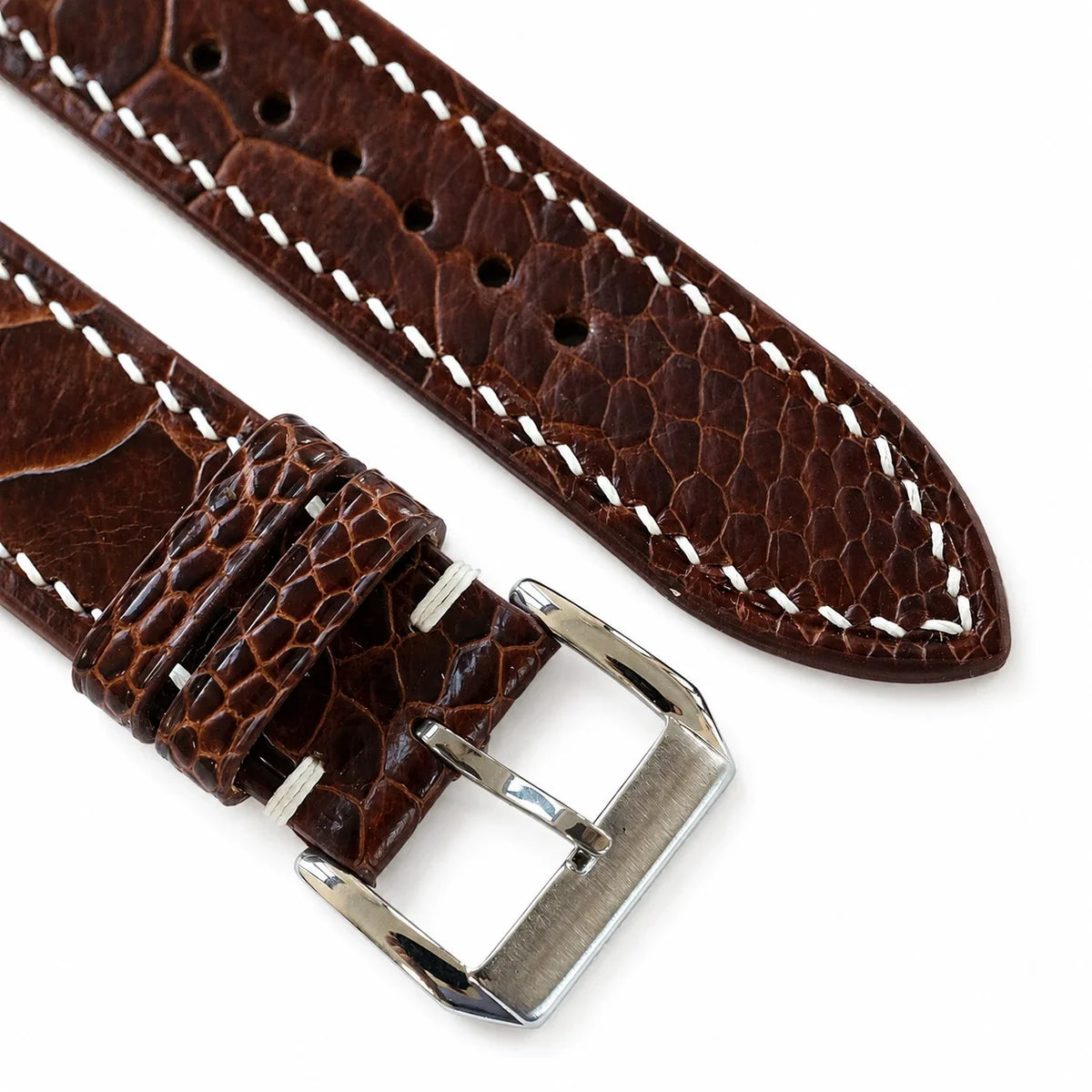 Cognac Brown Ostrich Leather Watch Strap - Handmade