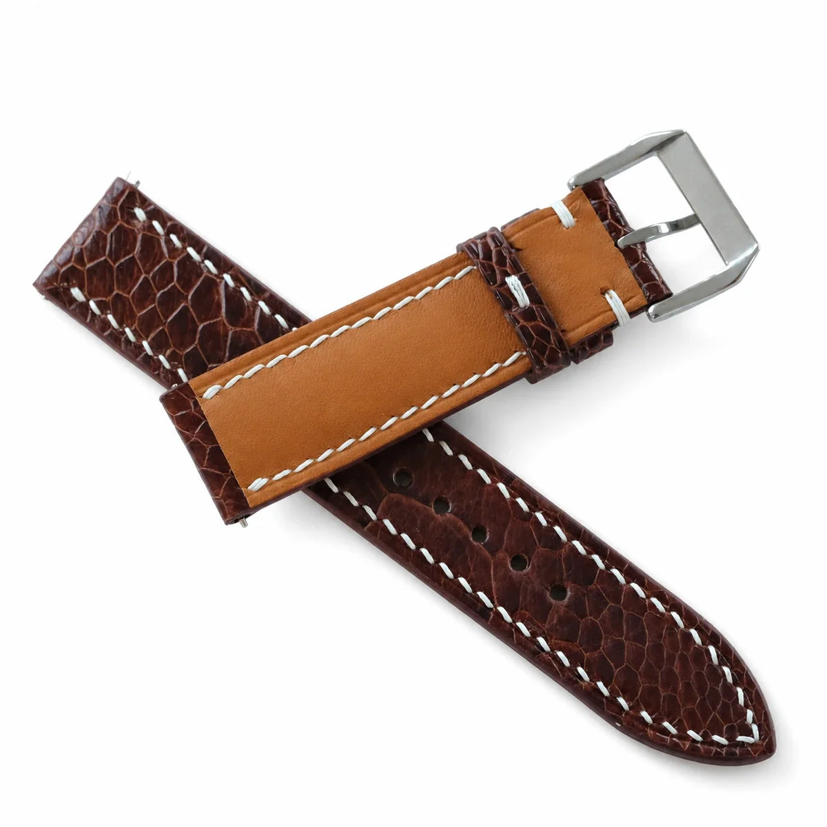 Cognac Brown Ostrich Leather Watch Strap - Handmade