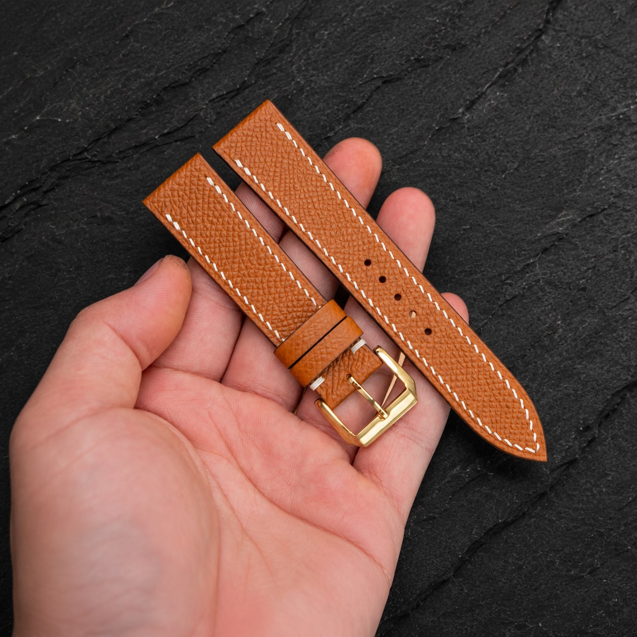 Gold Caramel Epsom Leather Watch Strap - Handmade Quick Release Band