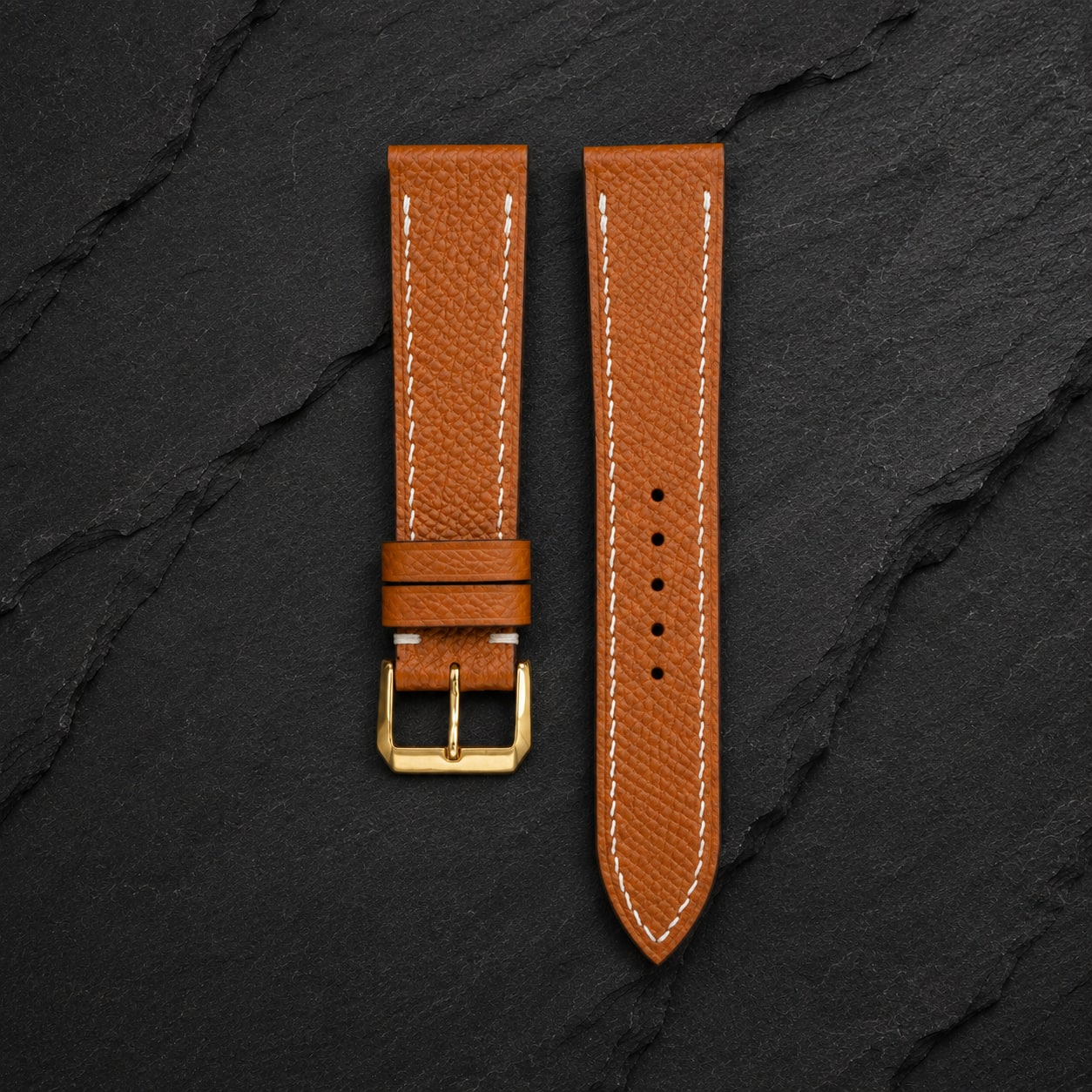 Gold Caramel Epsom Leather Watch Strap - Handmade Quick Release Band
