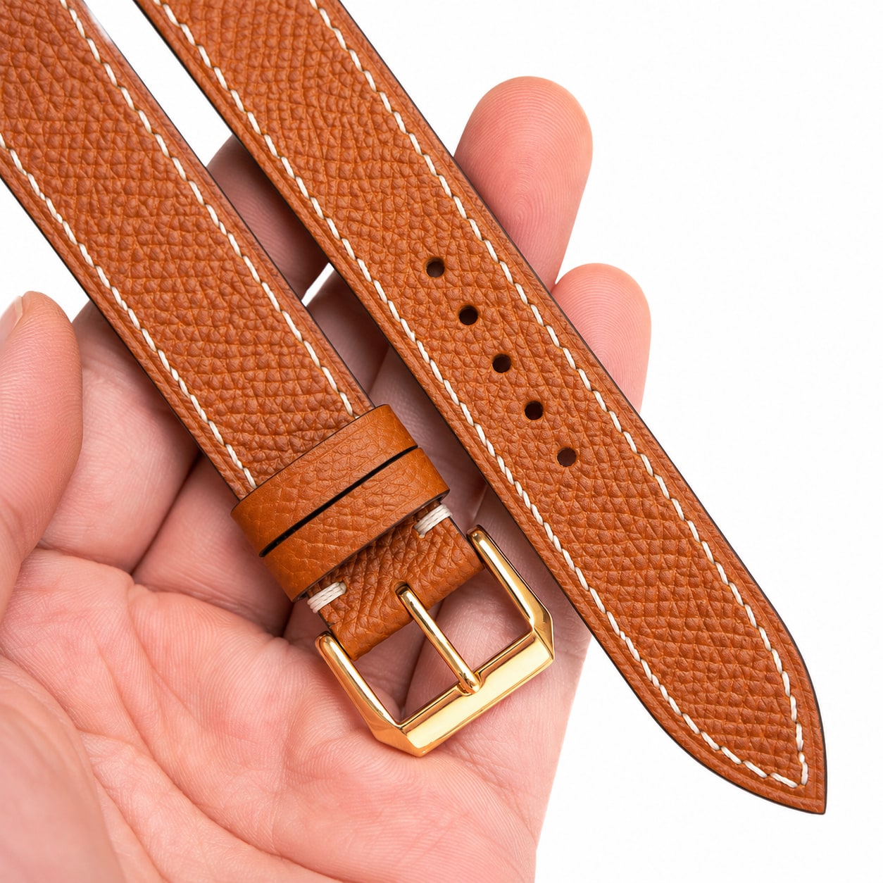 Gold Caramel Epsom Leather Watch Strap - Handmade Quick Release Band