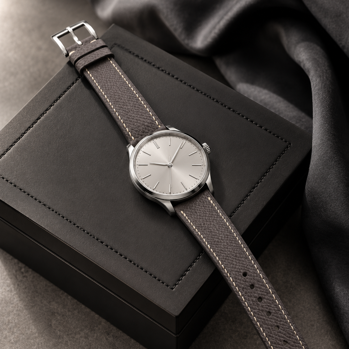 Graphite Gray Epsom Leather Watch Strap - Handmade