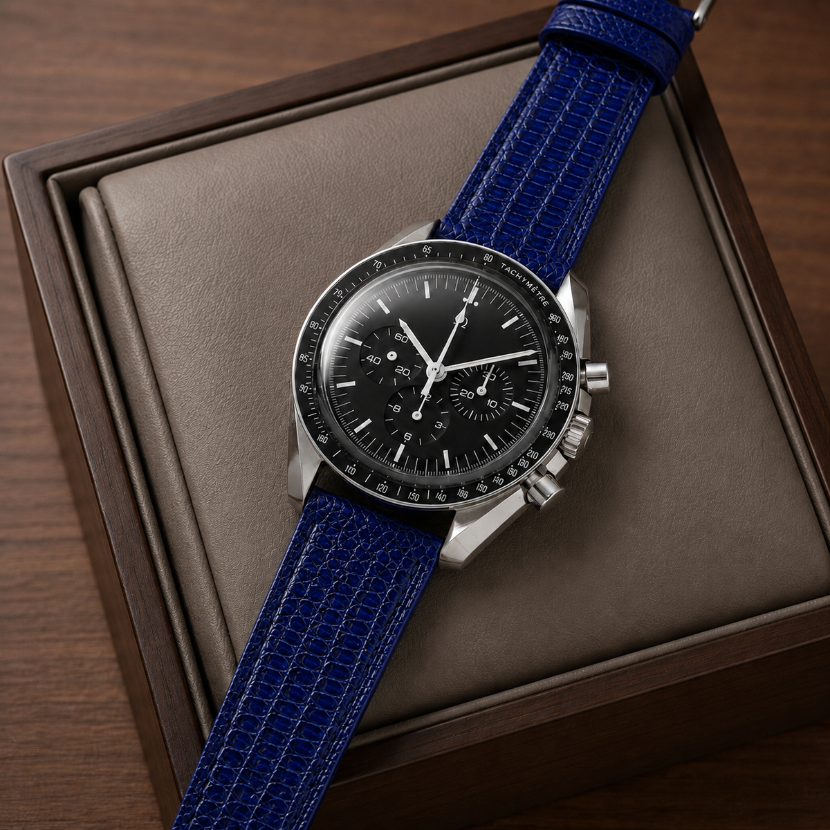 Navy Lizard Leather Watch Strap - Handmade