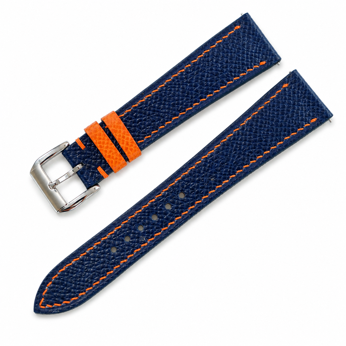 Navy Orange Epsom Leather Watch Strap - Handmade